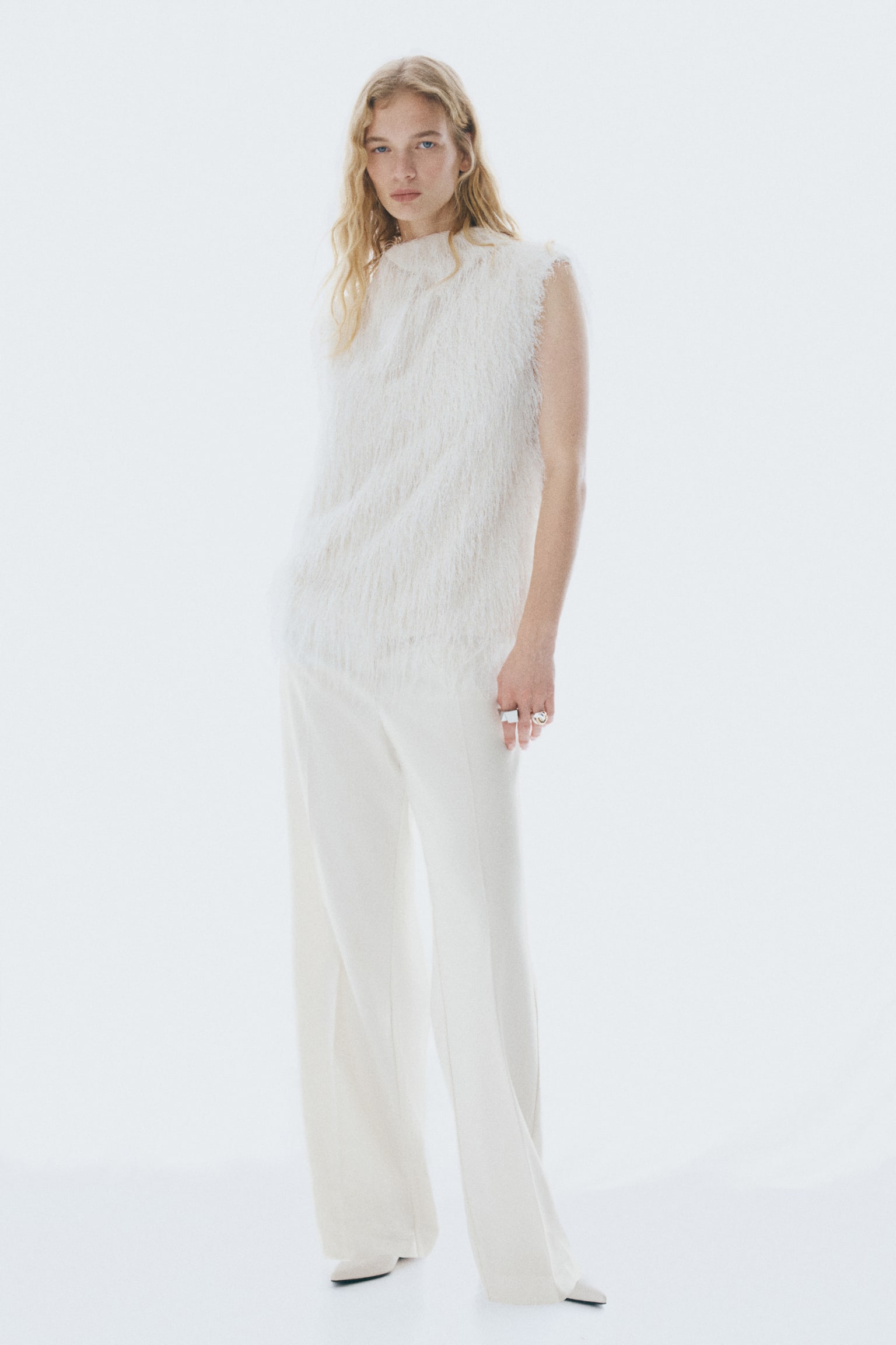 High-waisted tailored trousers - Cream/Brown - 5