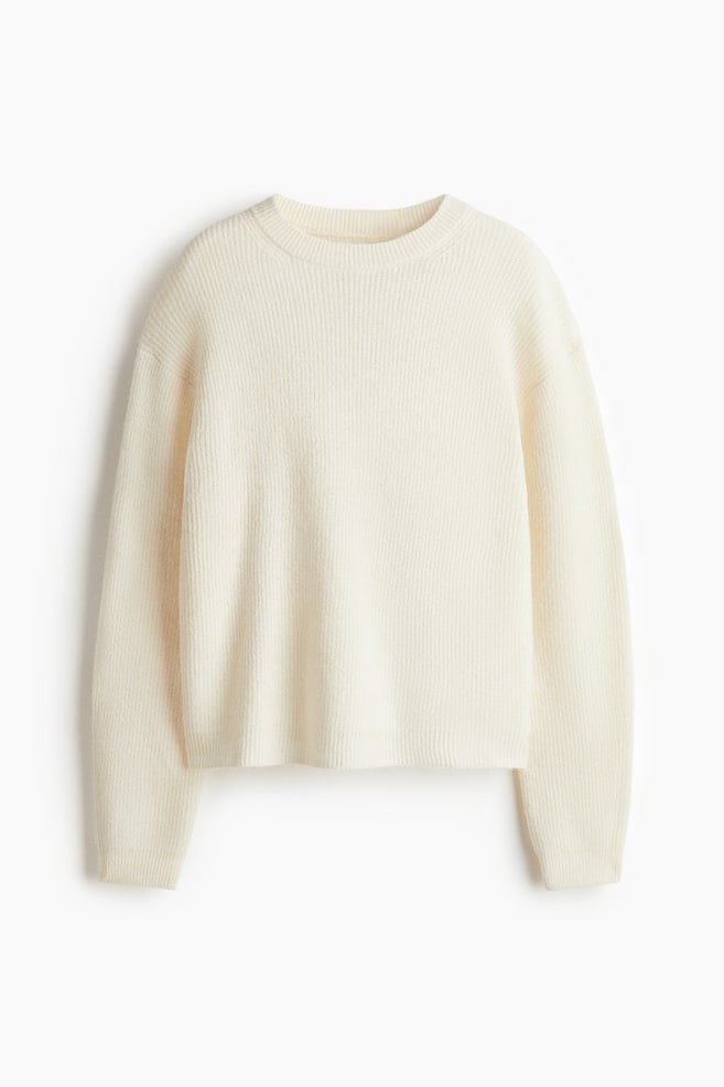 Rib-Knit Sweater - Cream/Dark gray melange/Burgundy/Light beige melange - 1
