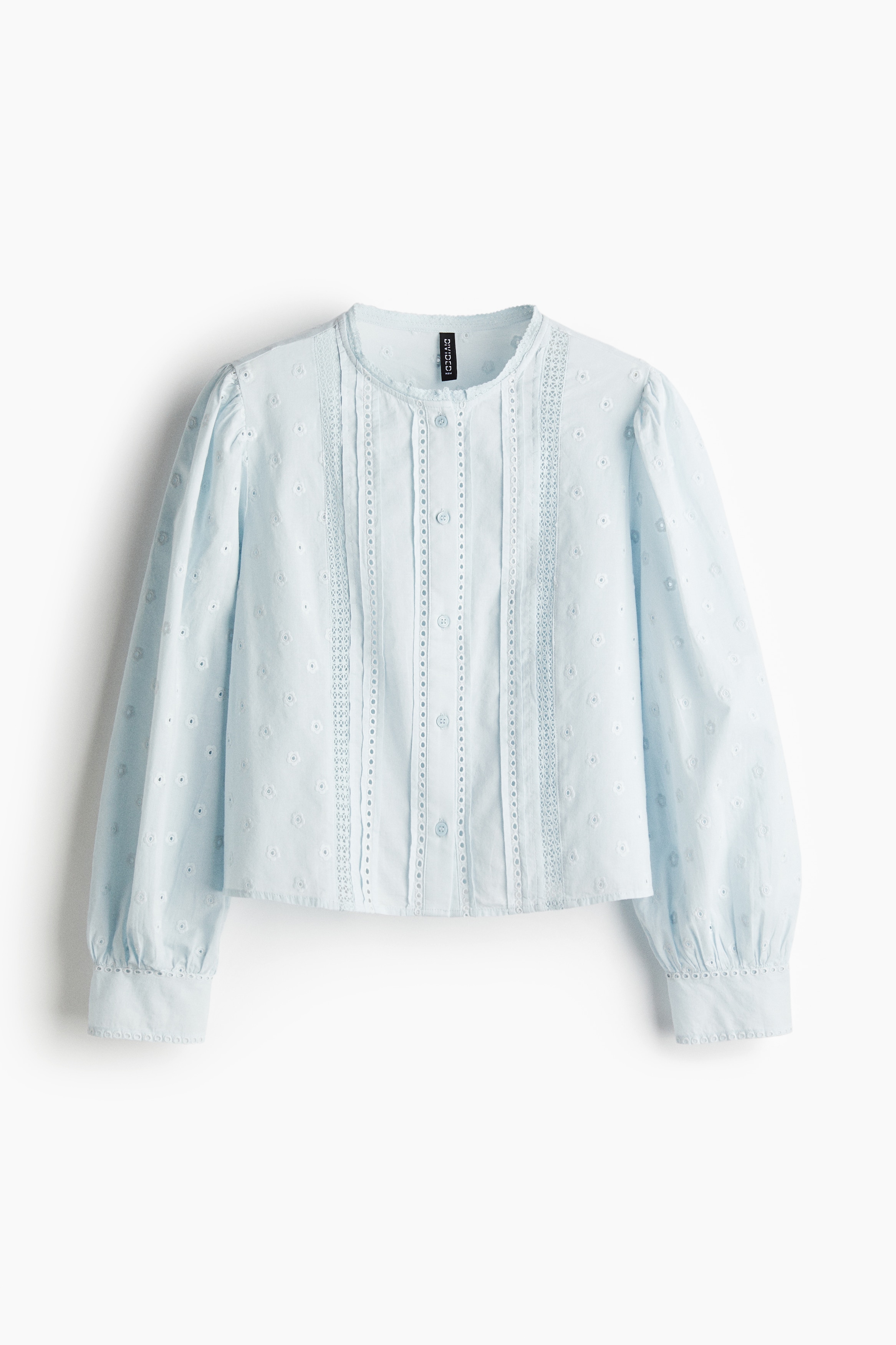 Nakış İşlemeli Bluz - Açık mavi/Beyaz