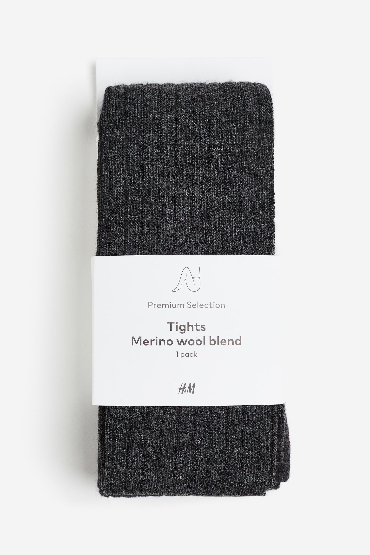 Rib-knit merino wool-blend tights - Dark grey marl/Black - 1