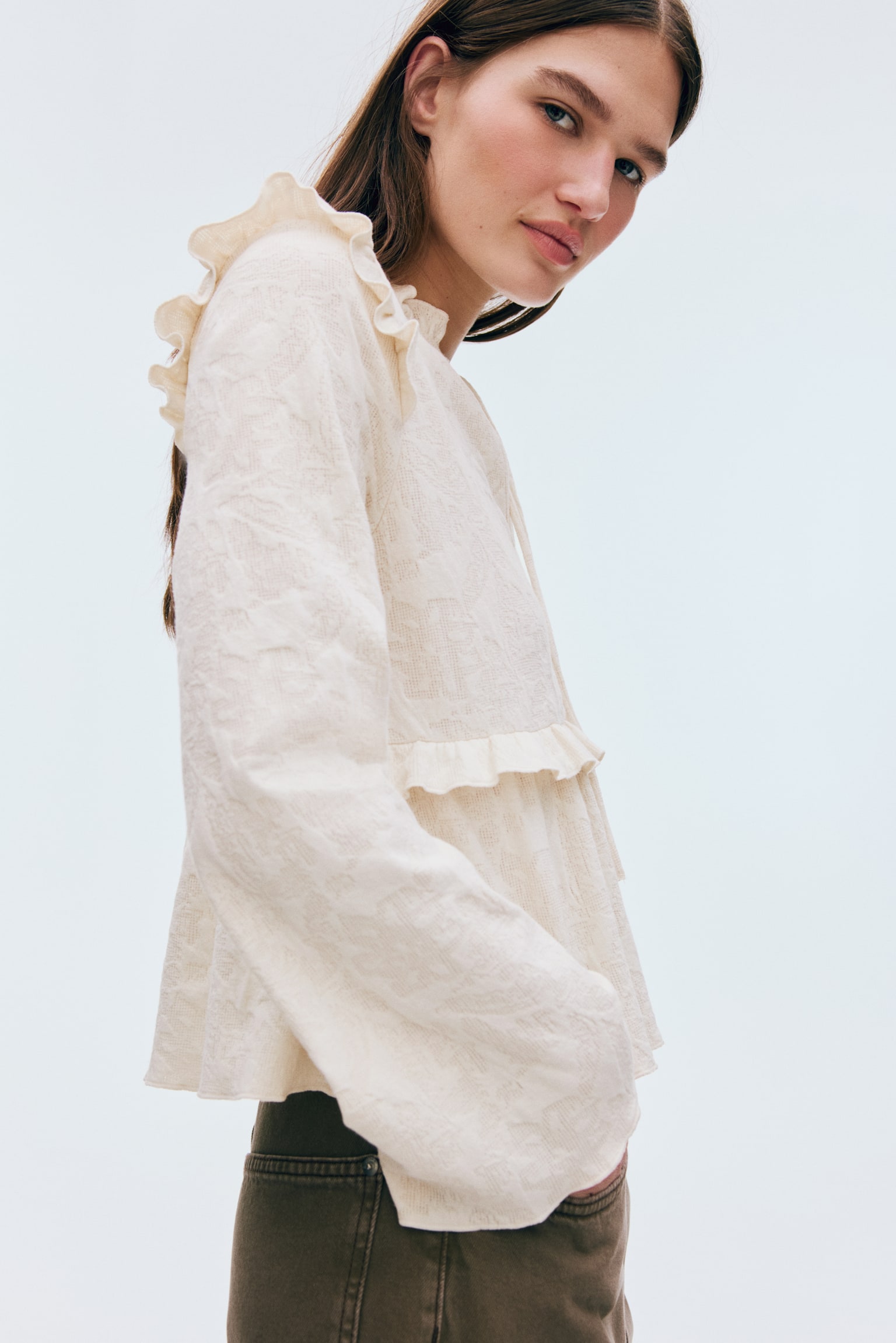 Camicetta in jersey jacquard - Crema/Nero - 3