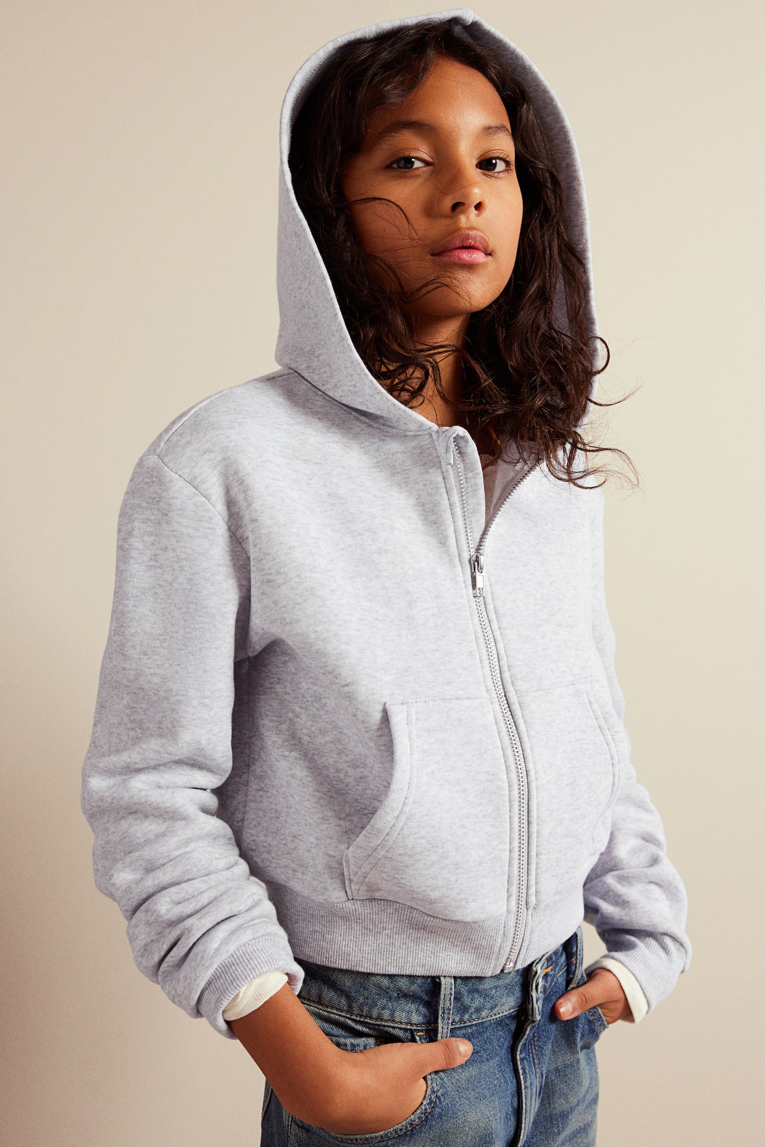 Zip Up Hoodie - Light grey marle/Natural white/Dark grey - 3