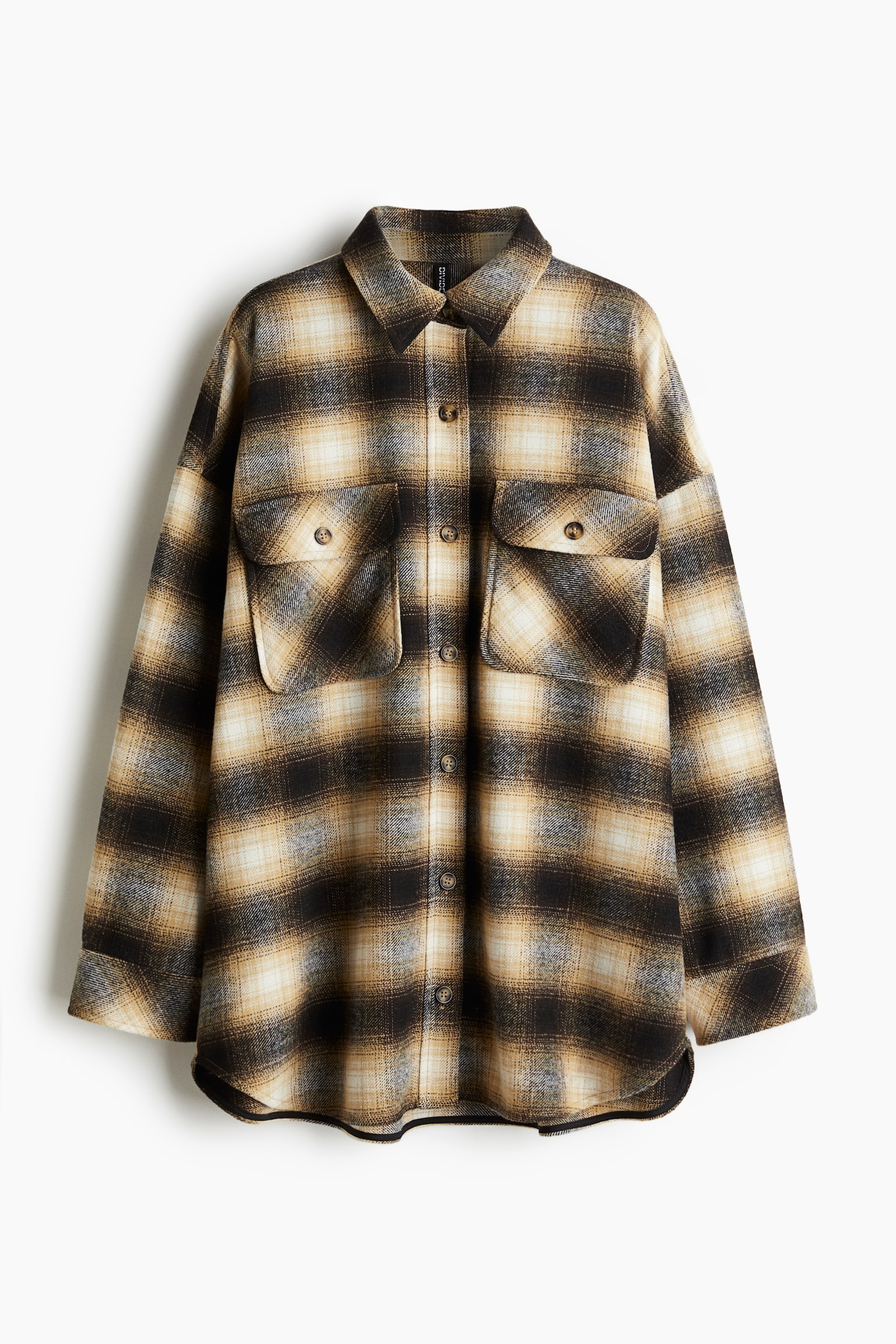 Oversized twill shirt - Beige/Checked/Dark brown/Beige - 2