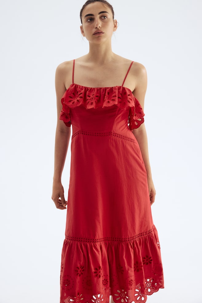Broderie anglaise cotton dress - Red/Powder pink/Black - 2