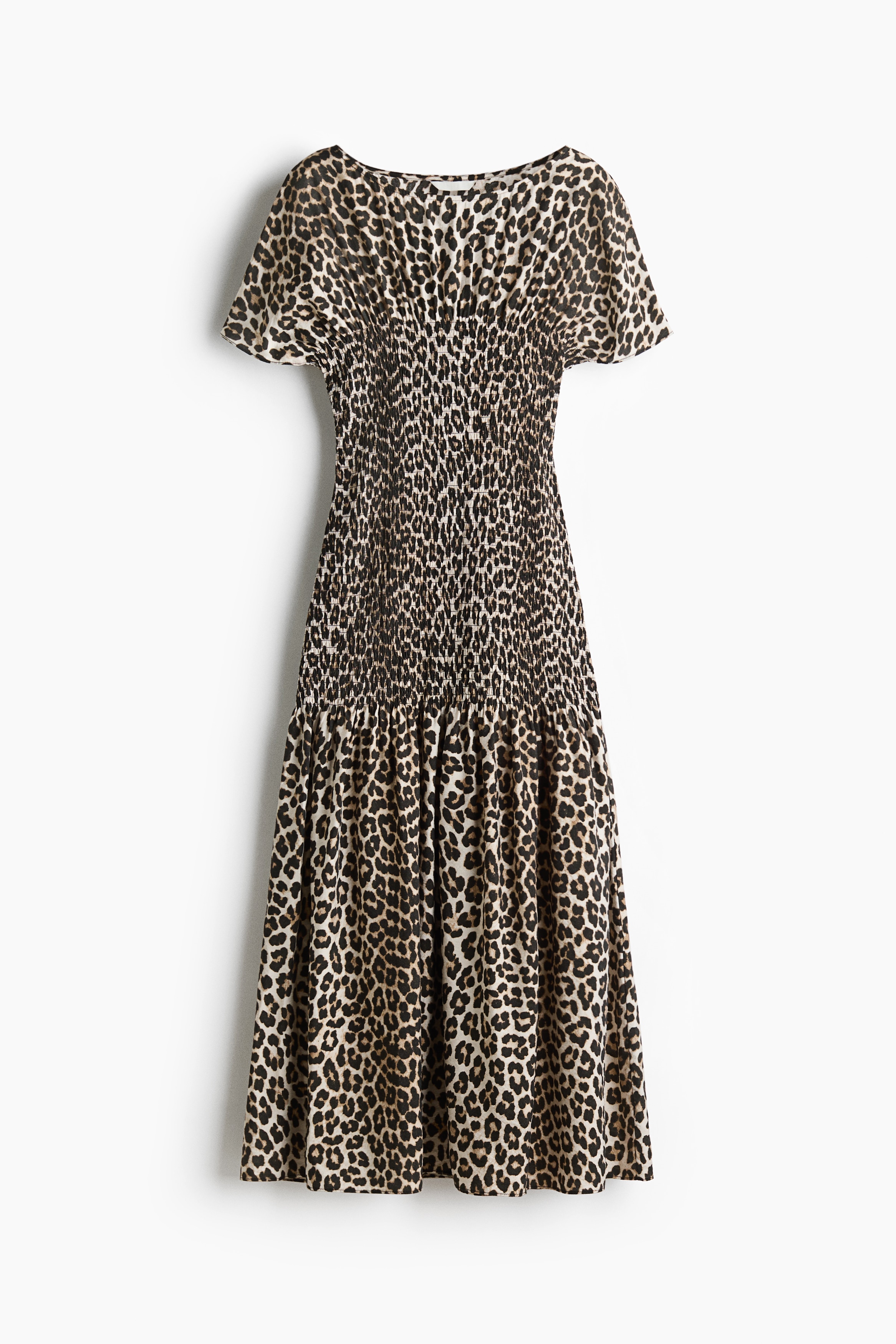 Smocked-detail dress - Light beige/Leopard print/Black