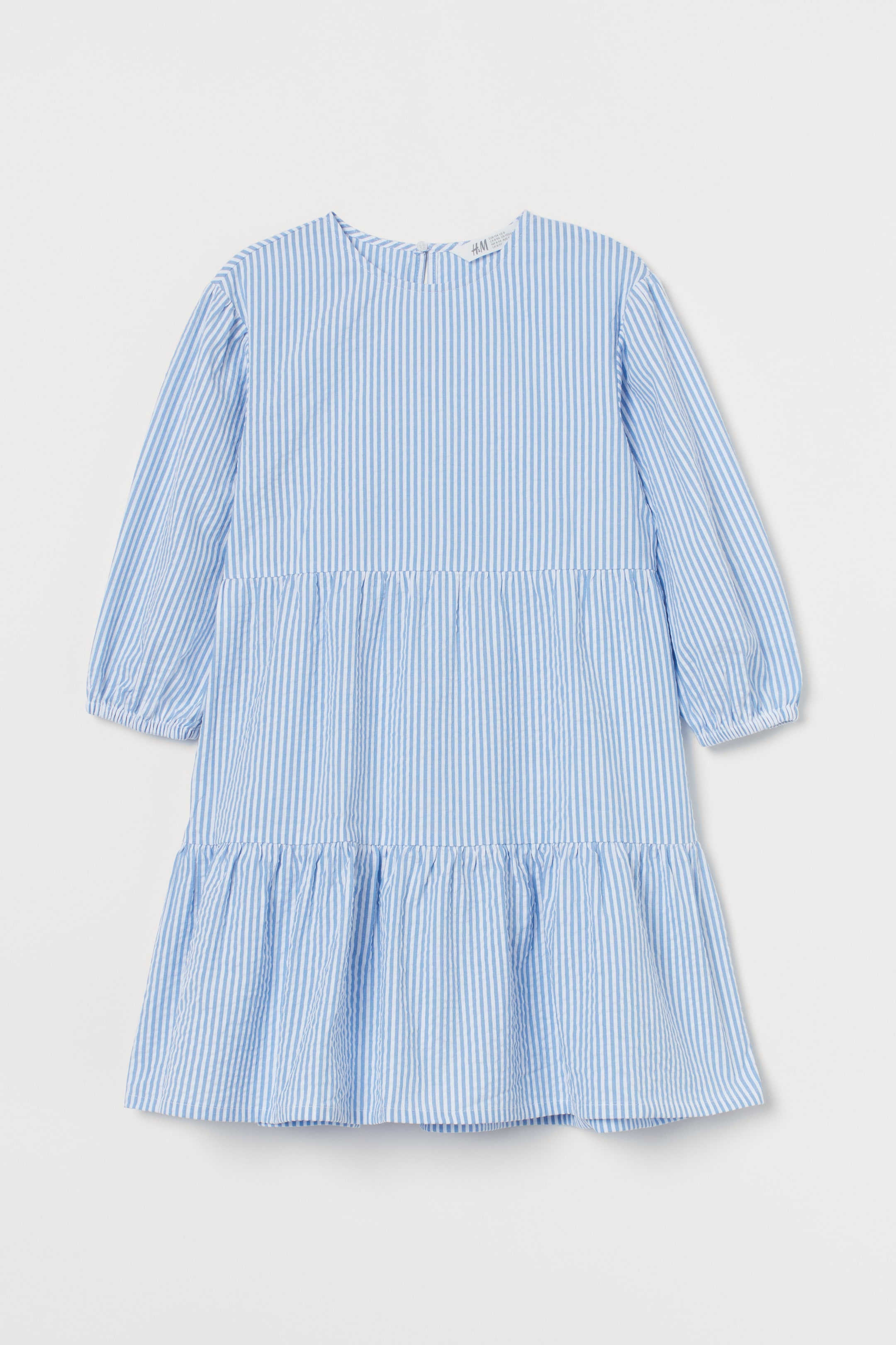 Ingrandisci l'immagine: Abito con maniche a sbuffo - Azzurro/bianco righe - BAMBINO | H&M CH 1
