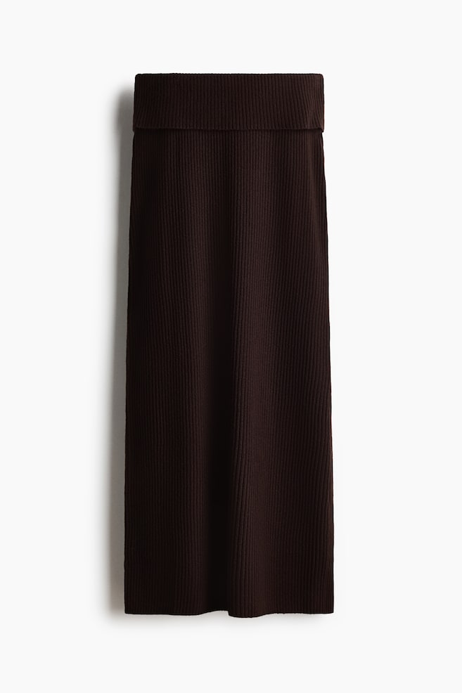 Ribgebreide midirok - Donkerbruin/Beige - 1