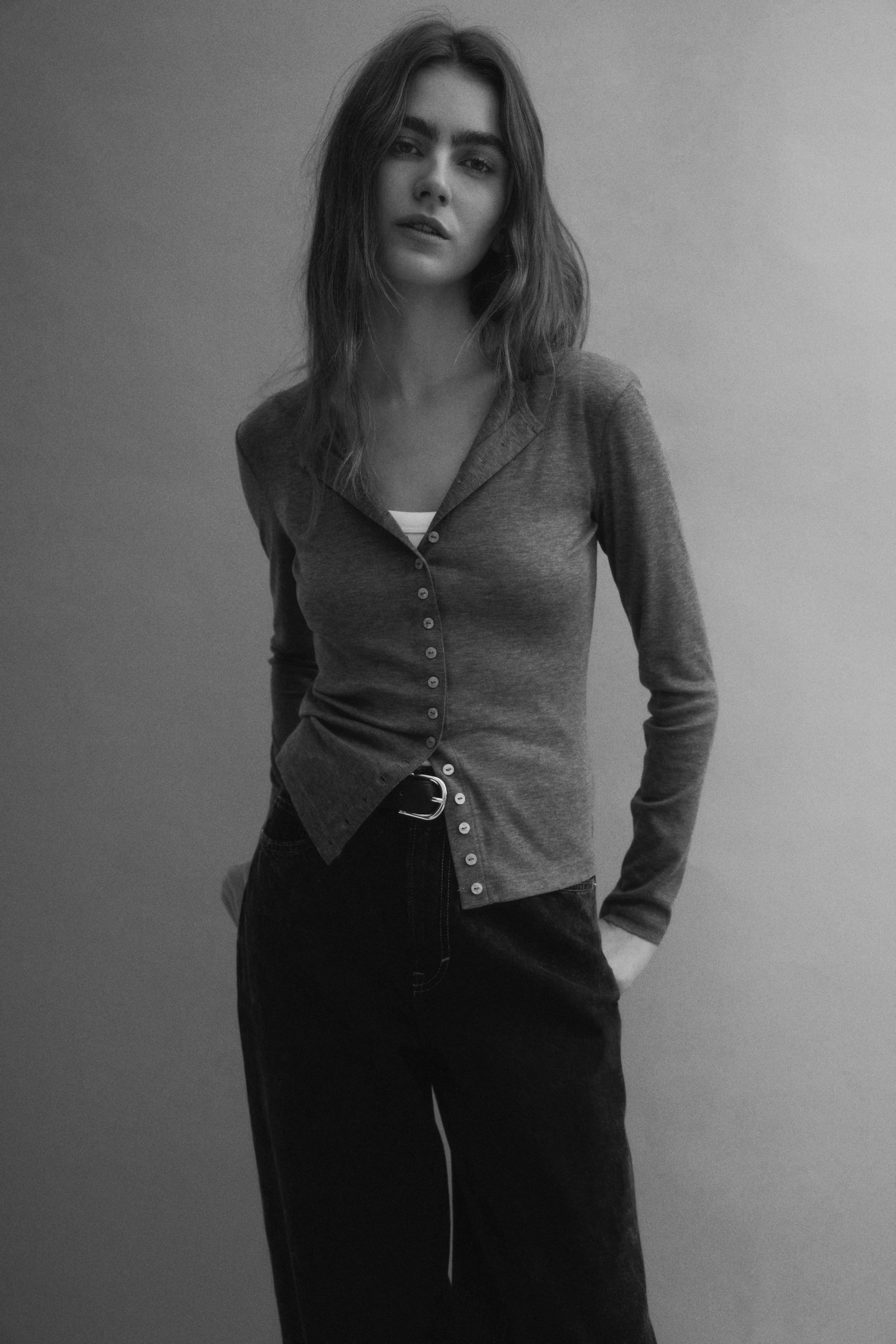 View larger image: Sheer cardigan - Dark grey marl - Ladies | H&M 1