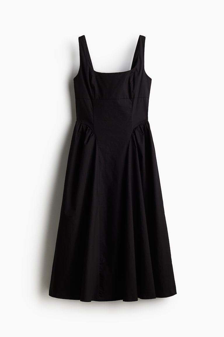 h&m divided black dress H&M Divided Black Ribbed Knit Cut-Out Neck Short Sleeve Fit & Flare Dress  Size 4