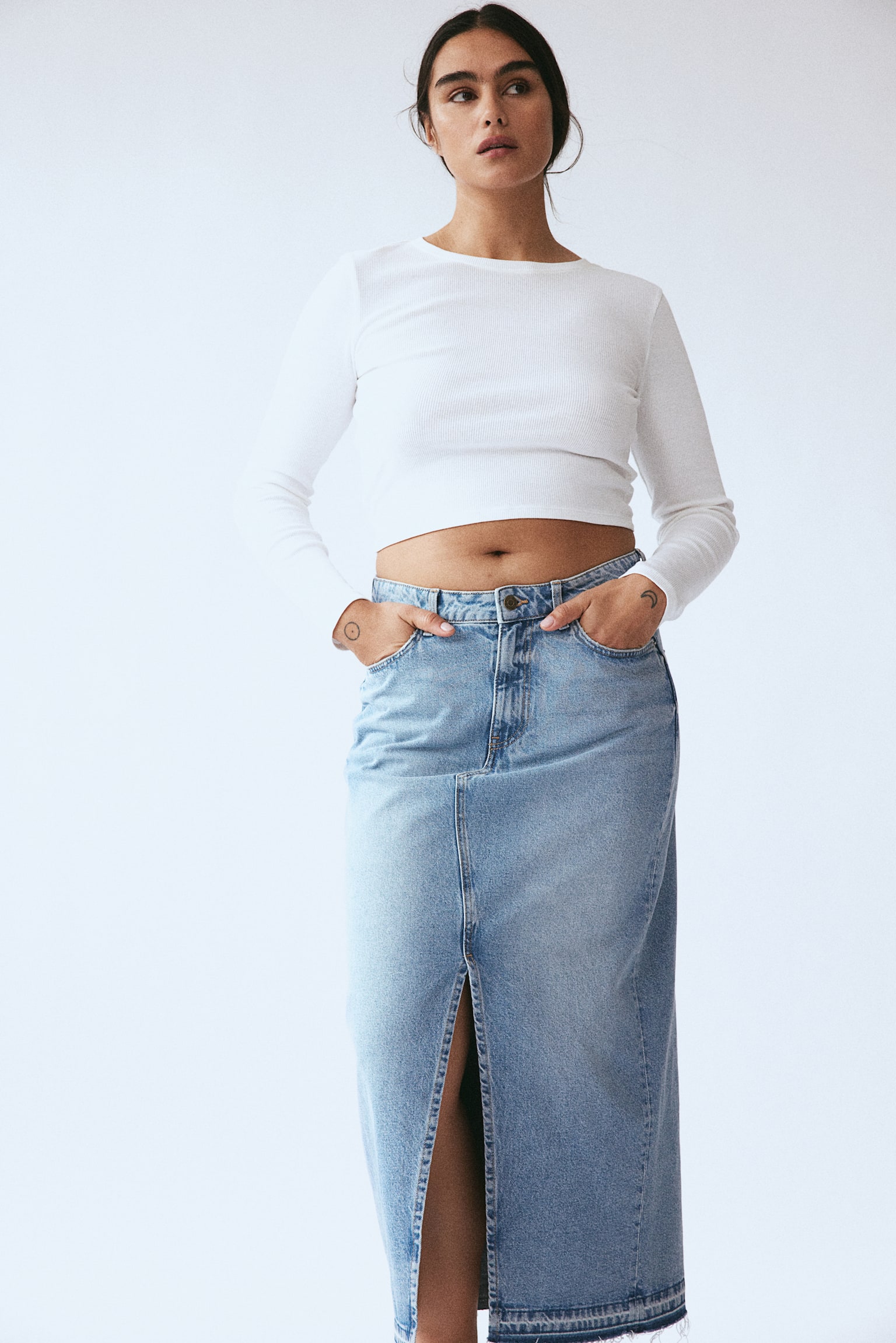 Denim Skirt - Light denim blue/Denim blue/Black/Cream - 3