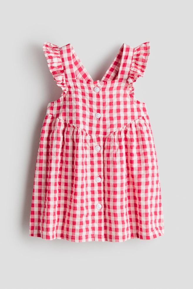 Baumwollkleid mit Volants - Himbeerrosa/Kariert/Cremefarben/Geblümt/Gelb/Weiss geblümt/Rosa/Kirschen/Weiss/Blau gestreift/Helltürkis/Briefmarken - 1