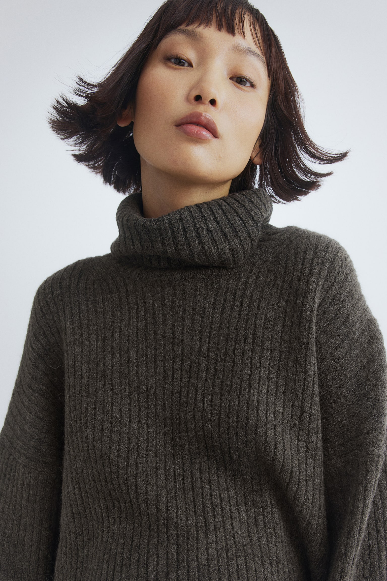 MAMA Rib-knit polo-neck jumper - Dark khaki green/Mole marl - 6