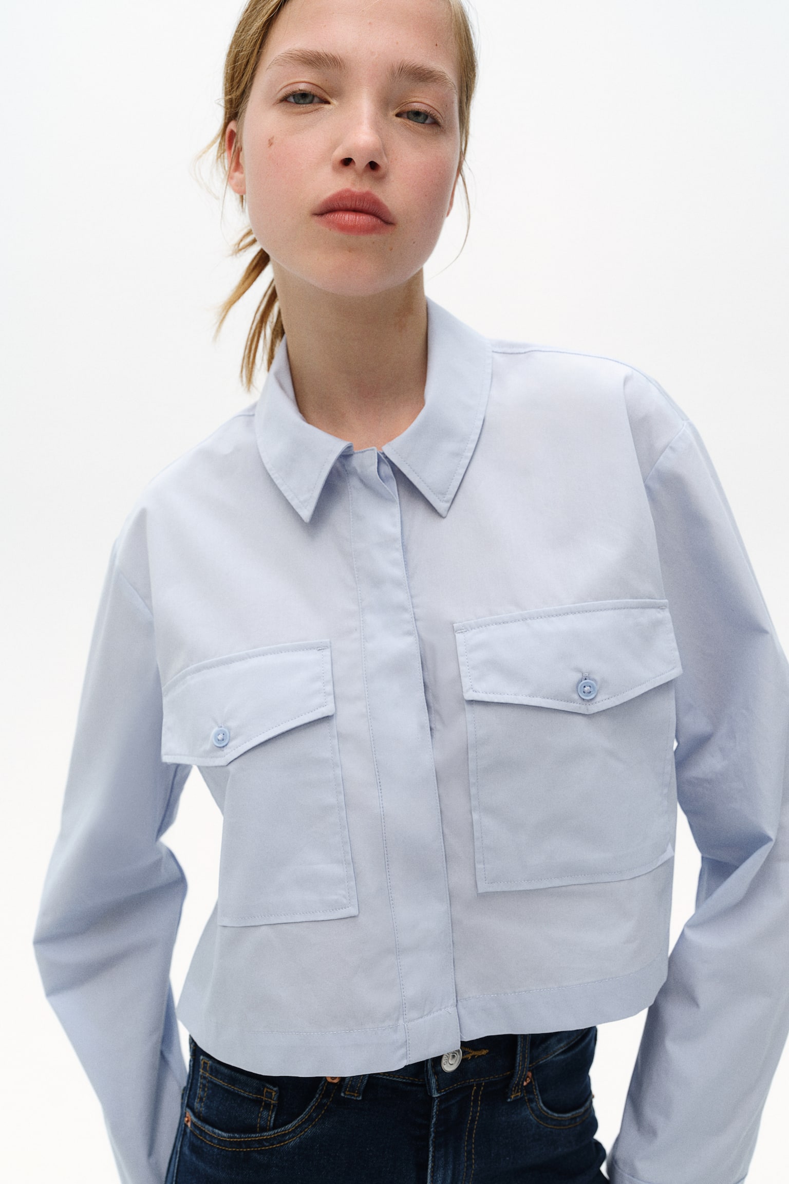 Cropped cargo shirt - Light blue/White/Black/Dark beige - 3