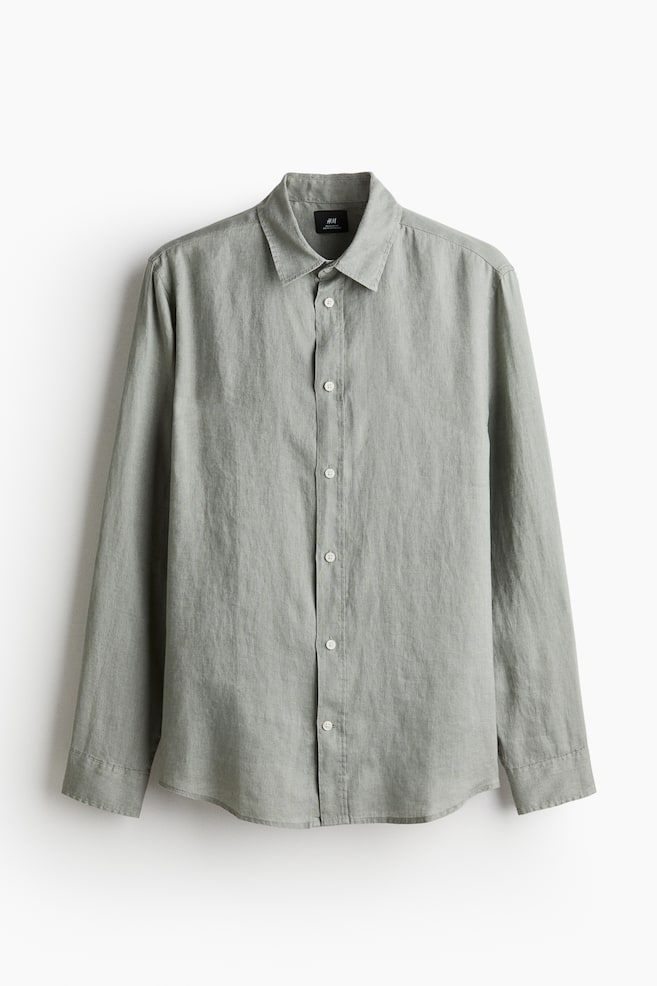 Regular Fit Linen shirt - Dusty green/White/Navy blue - 1