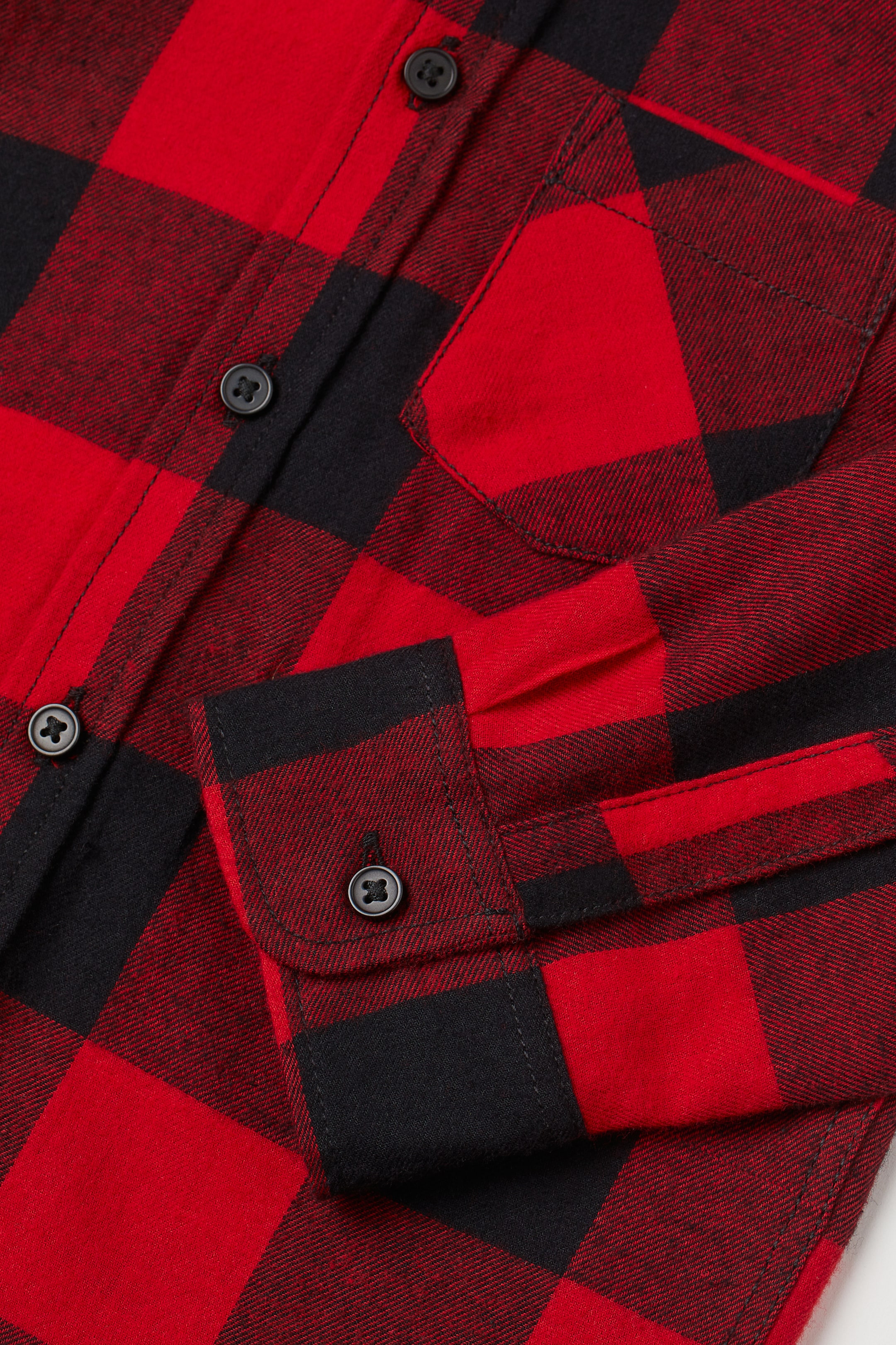 Cotton flannel shirt - Long sleeve - Regular length - Red/Black checked ...