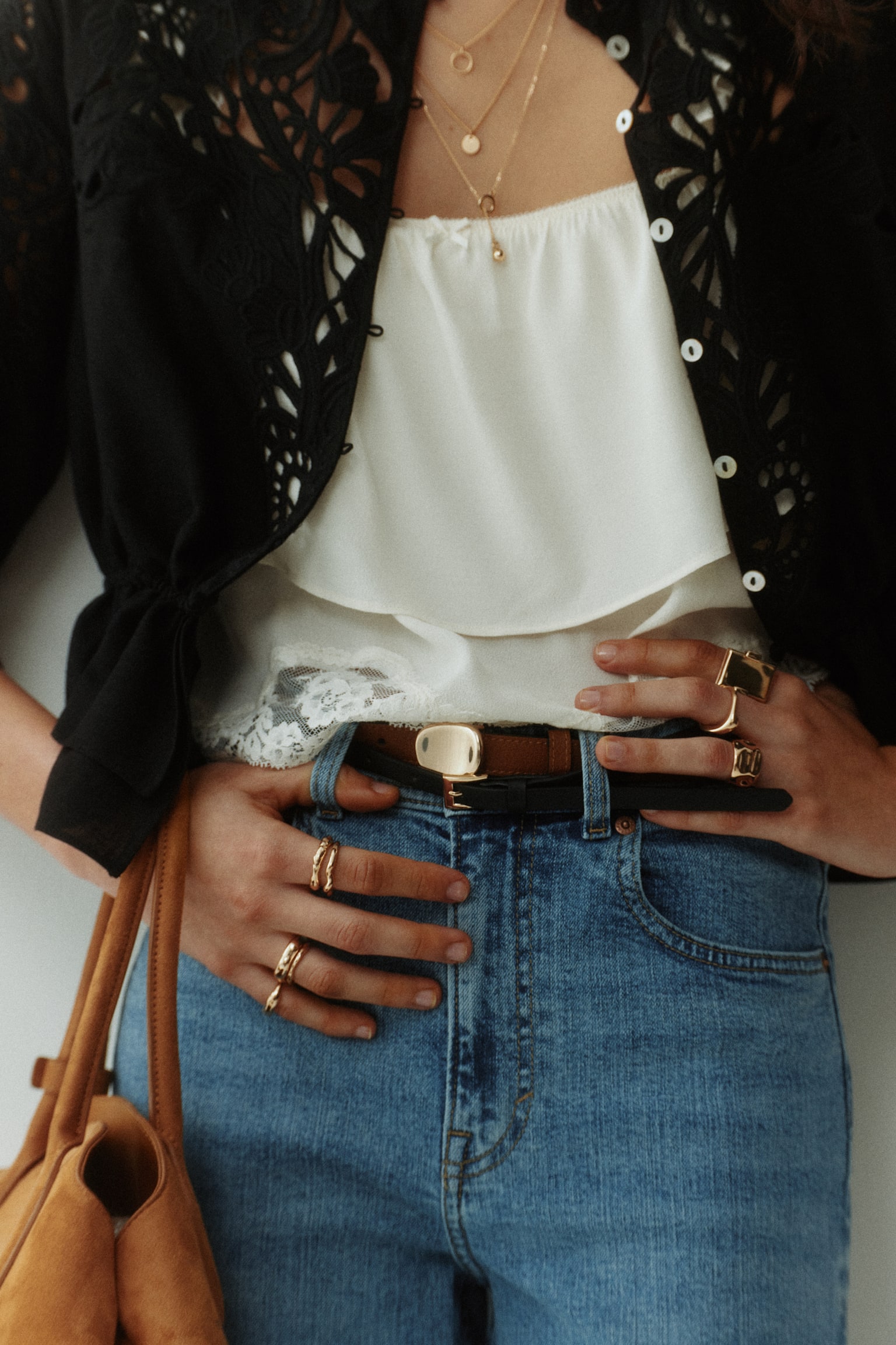 Wide High Waist Ankle Jeans - Denimblau/Weiß/Beige/Dunkles Denimblau/Helles Denimblau - 6