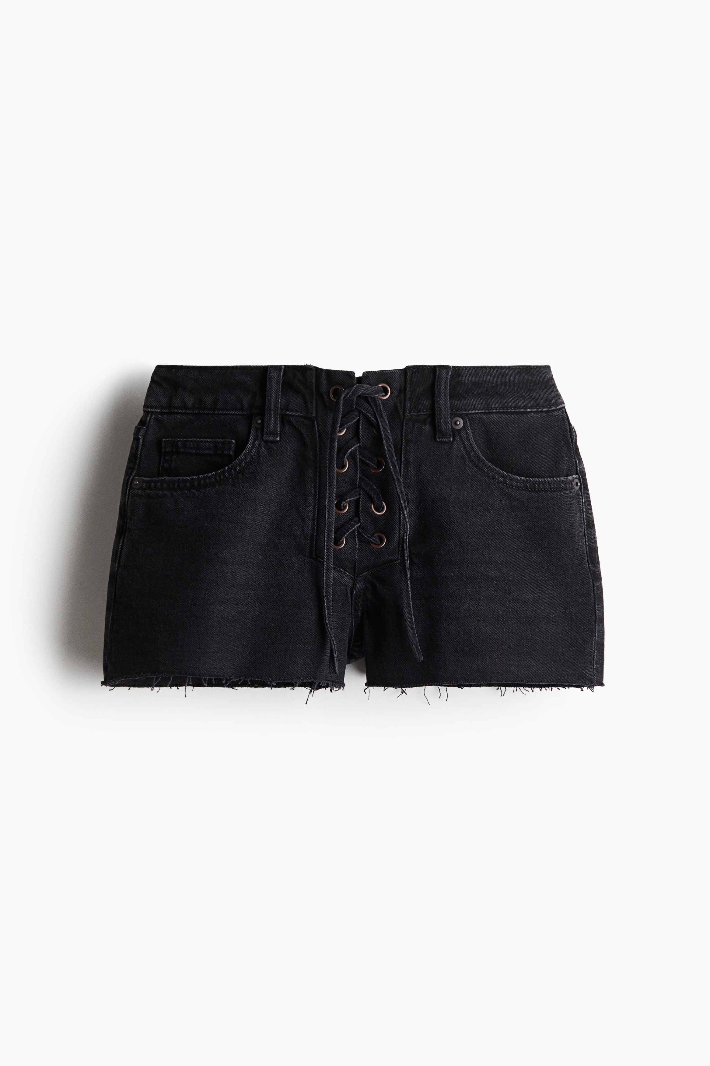 Lacing-detail denim shorts - Black