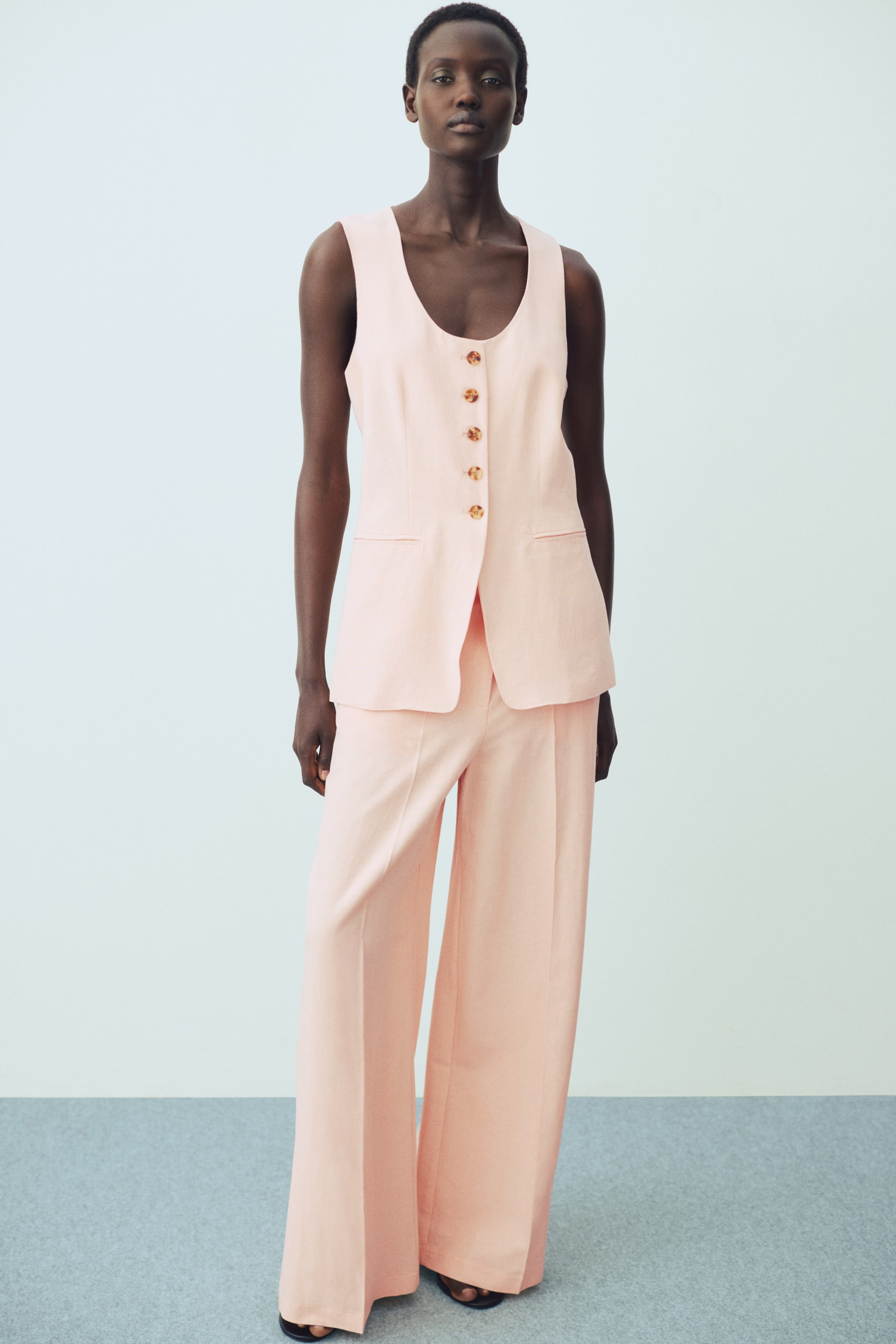 Wide linen-blend trousers