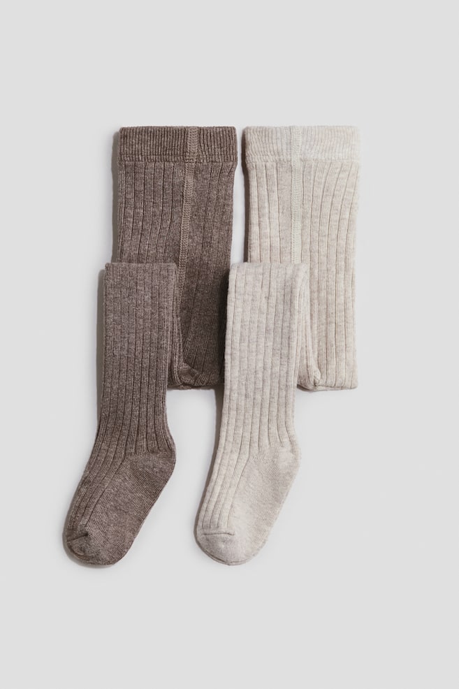 Lot de 2 collants côtelés - Marron/beige clair/Beige clair/crème - 1