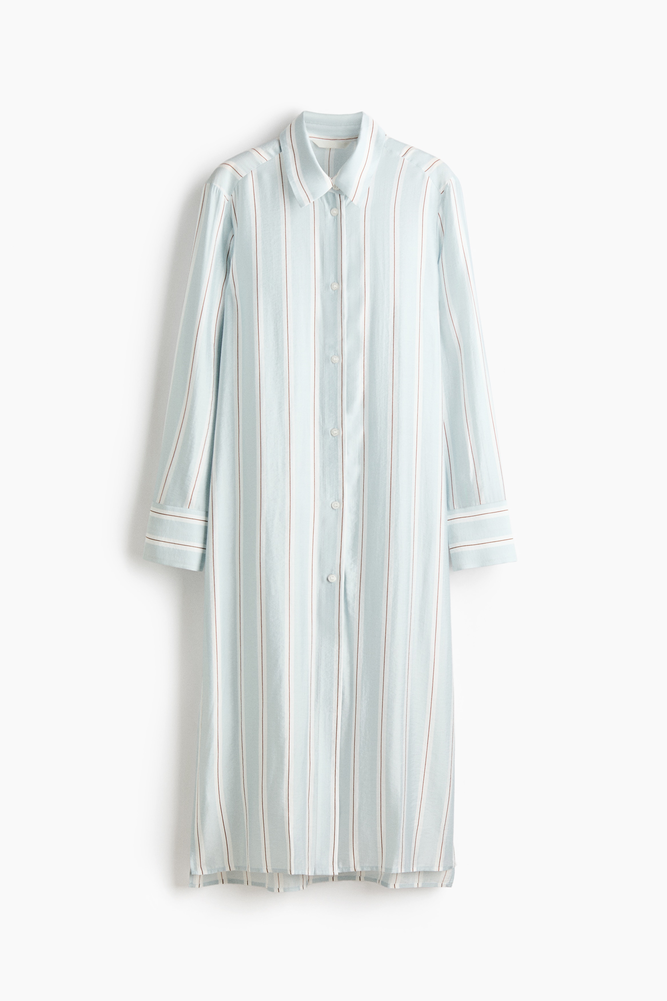 Lange overhemdblouse van viscosemix - Lichtblauw/gestreept