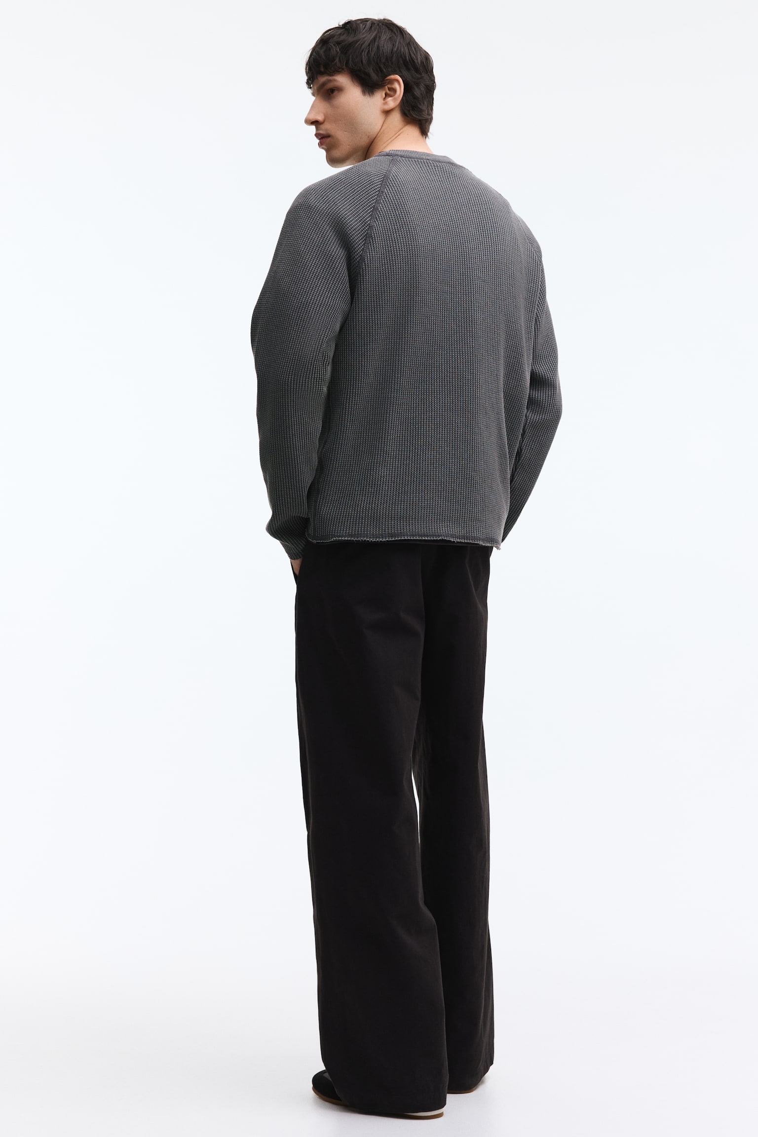 Regular Fit Long-sleeved waffled top - Dark grey - 6