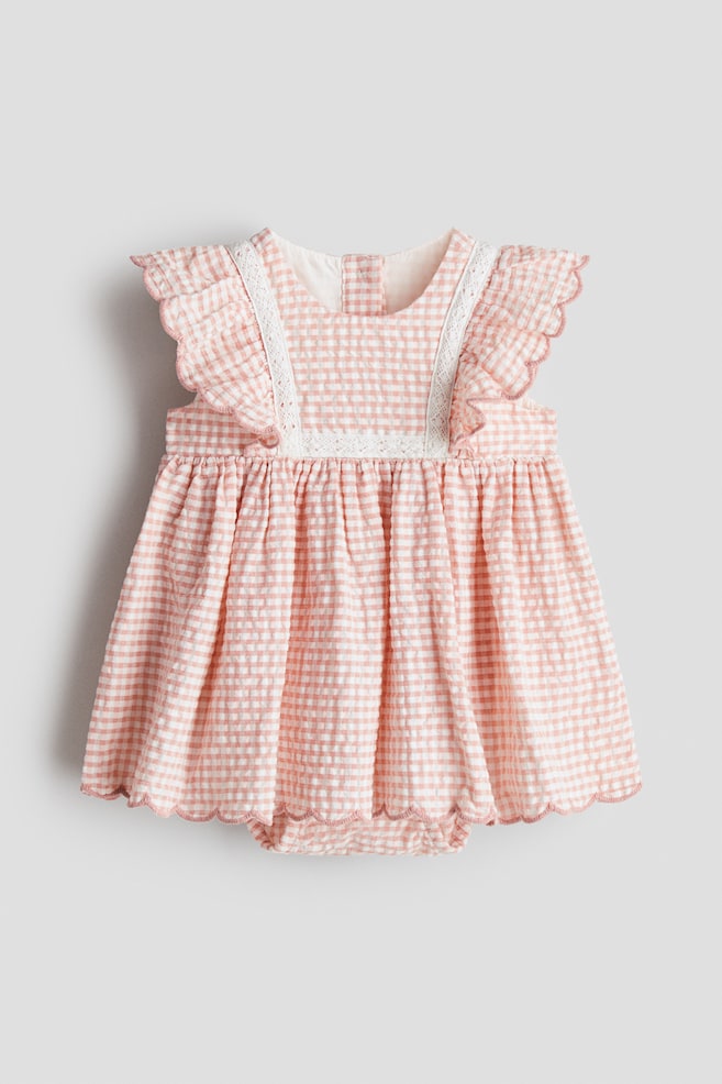 Cotton muslin bodysuit dress - Rose clair/carreaux/Jaune/fleuri - 1