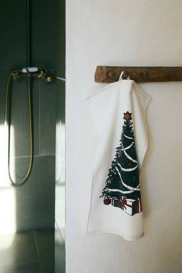 Asciugamani ospite in velour con dettagli pezzi Bianco/albero