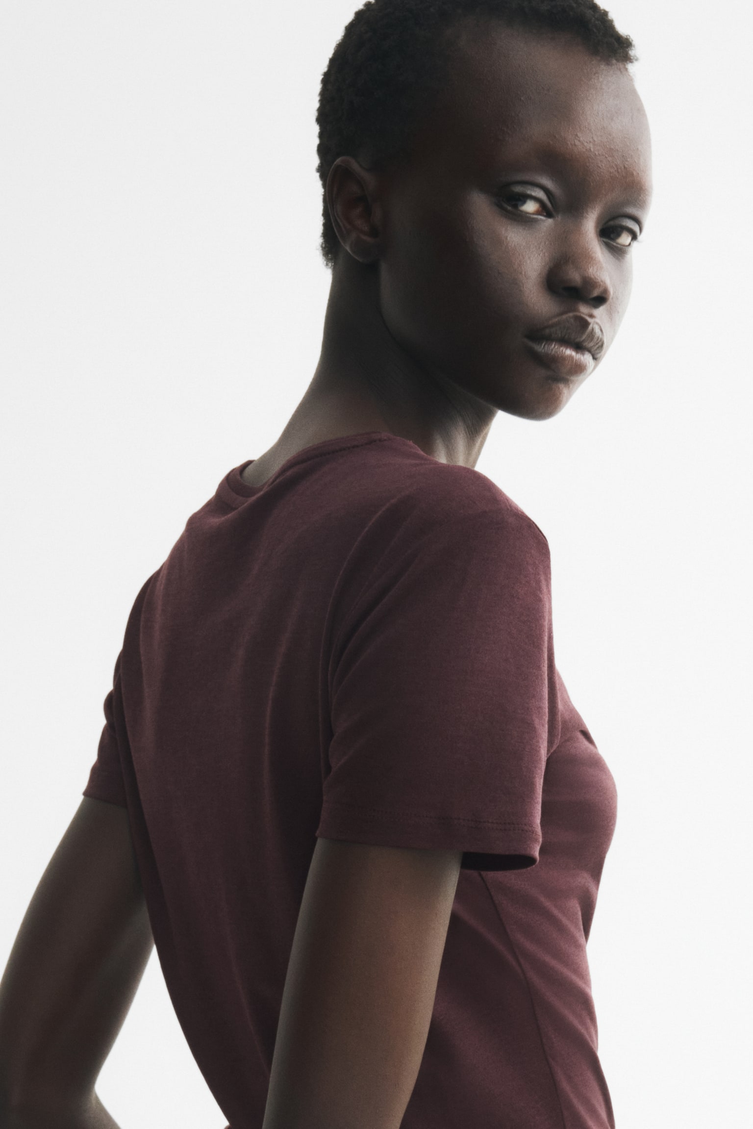 Silk-blend T-shirt - Dark brown/White - 1