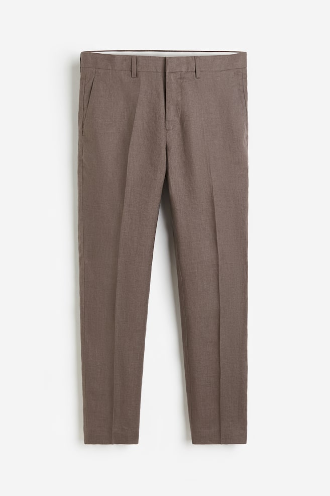 Pantalon de costume Slim Fit en lin - Beige foncé - 2