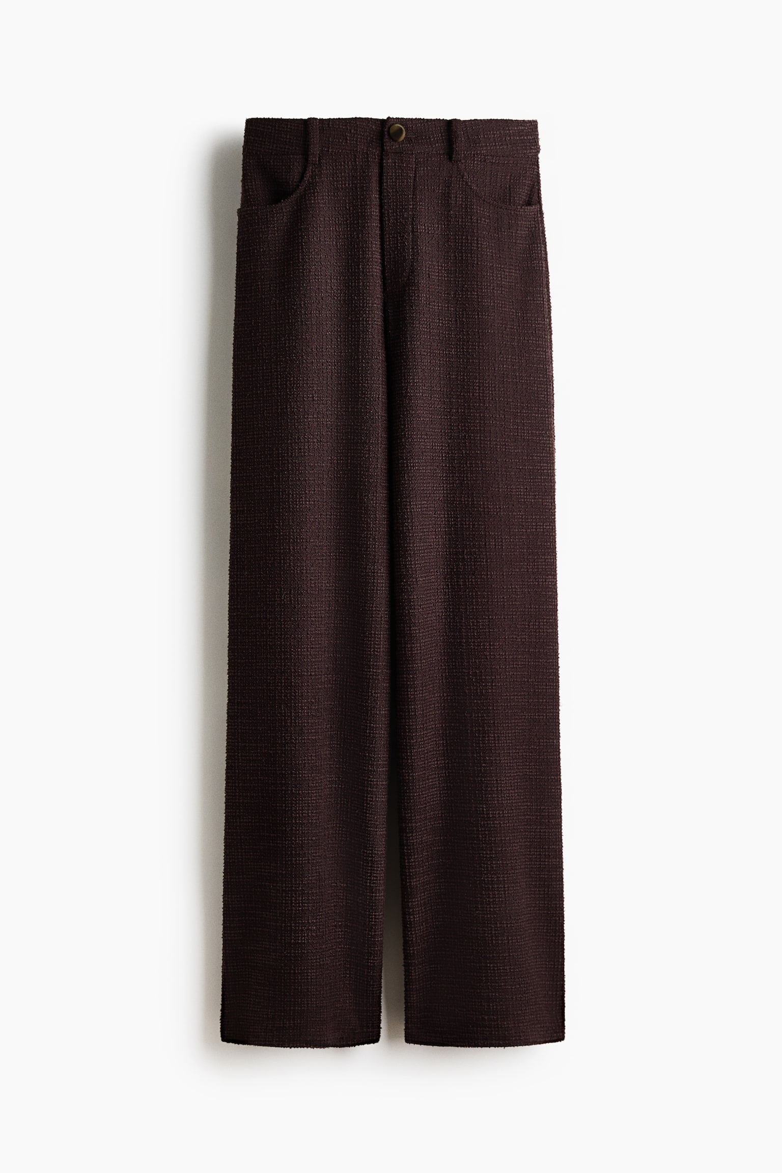 Wide-Leg Bouclé Pants - Dark brown - 1