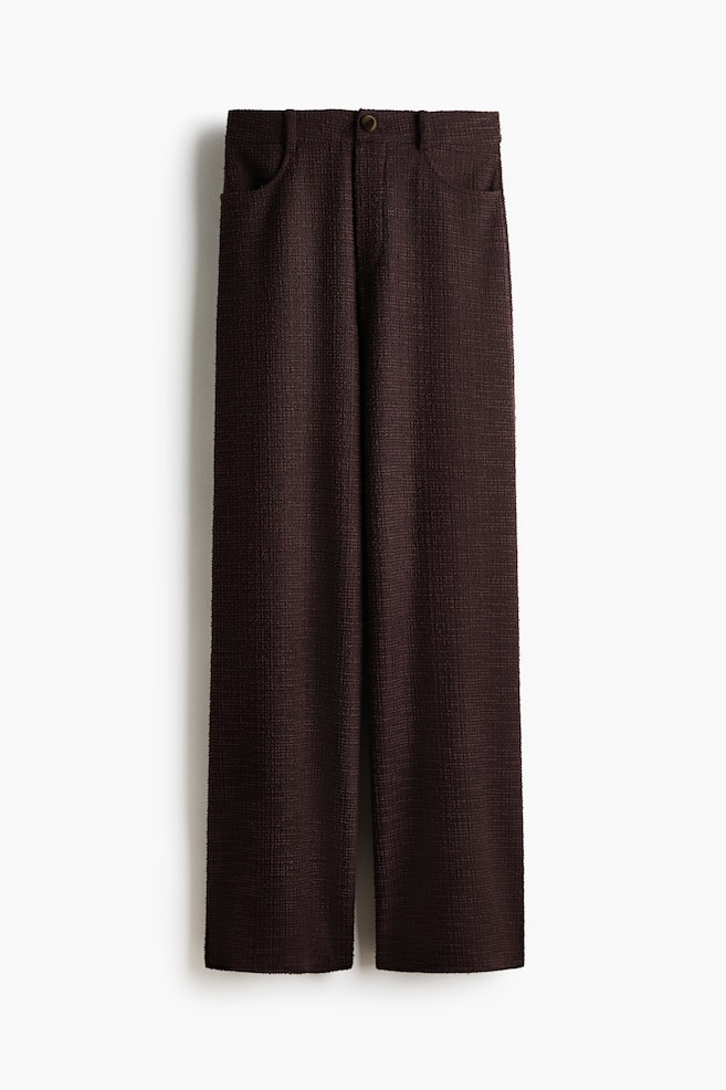 Weite Bouclé-Hose - Dunkelbraun/Cremefarben - 1