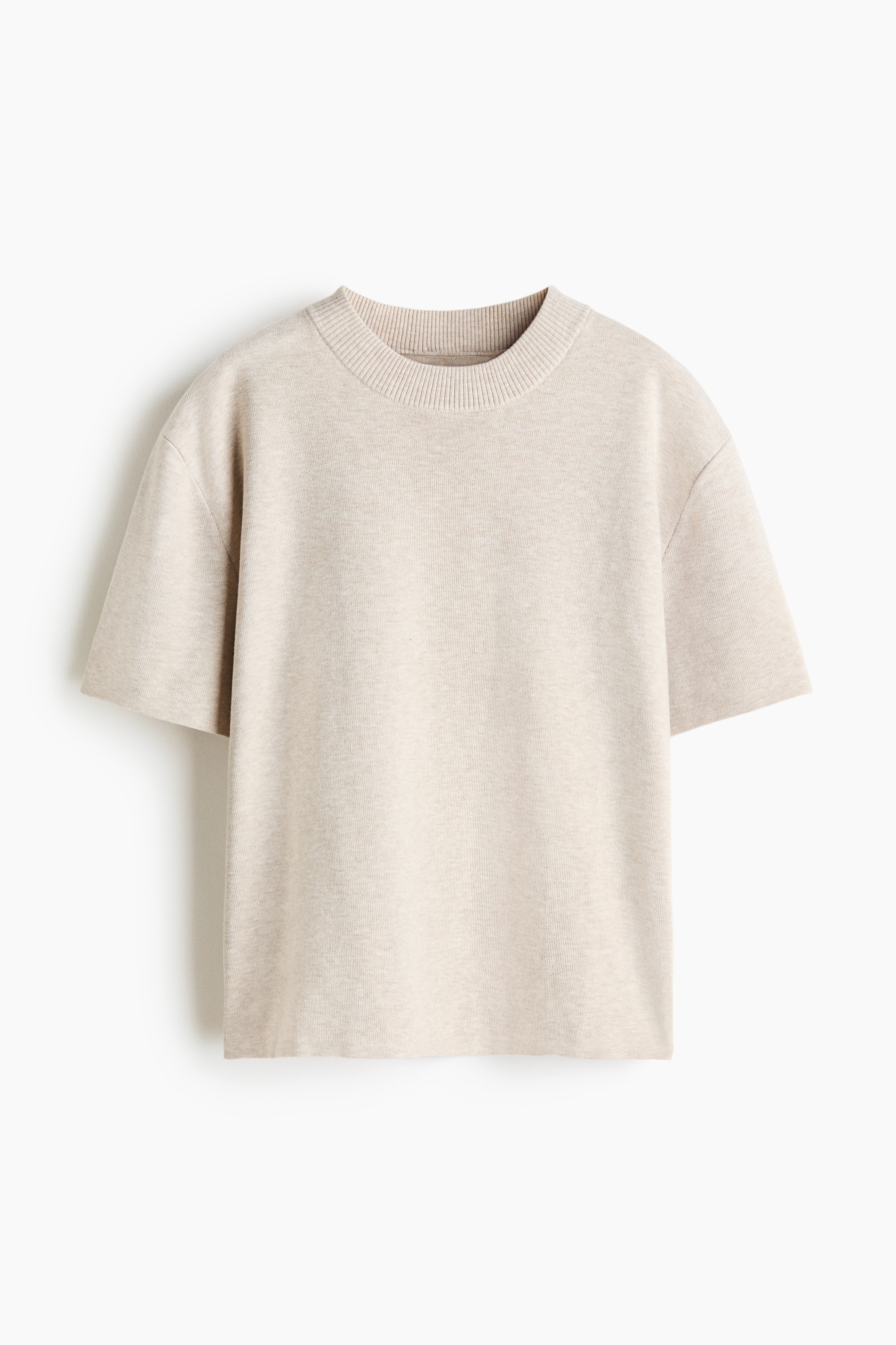 Fijngebreid T-shirt - Lichtbeige gemêleerd/Donkergrijs gemêleerd/Bordeauxrood