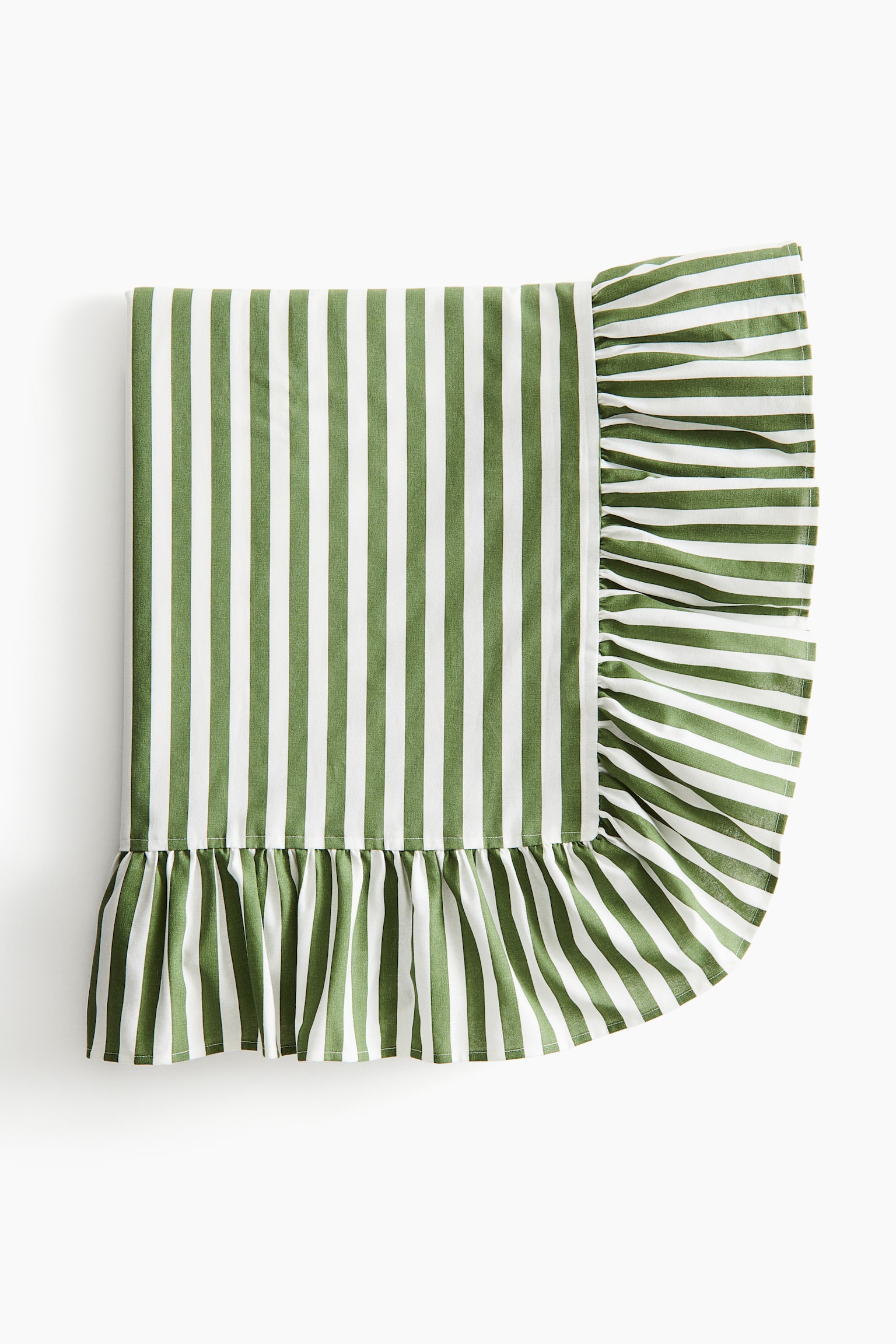 Frill-trimmed tablecloth - Green/Striped - 1