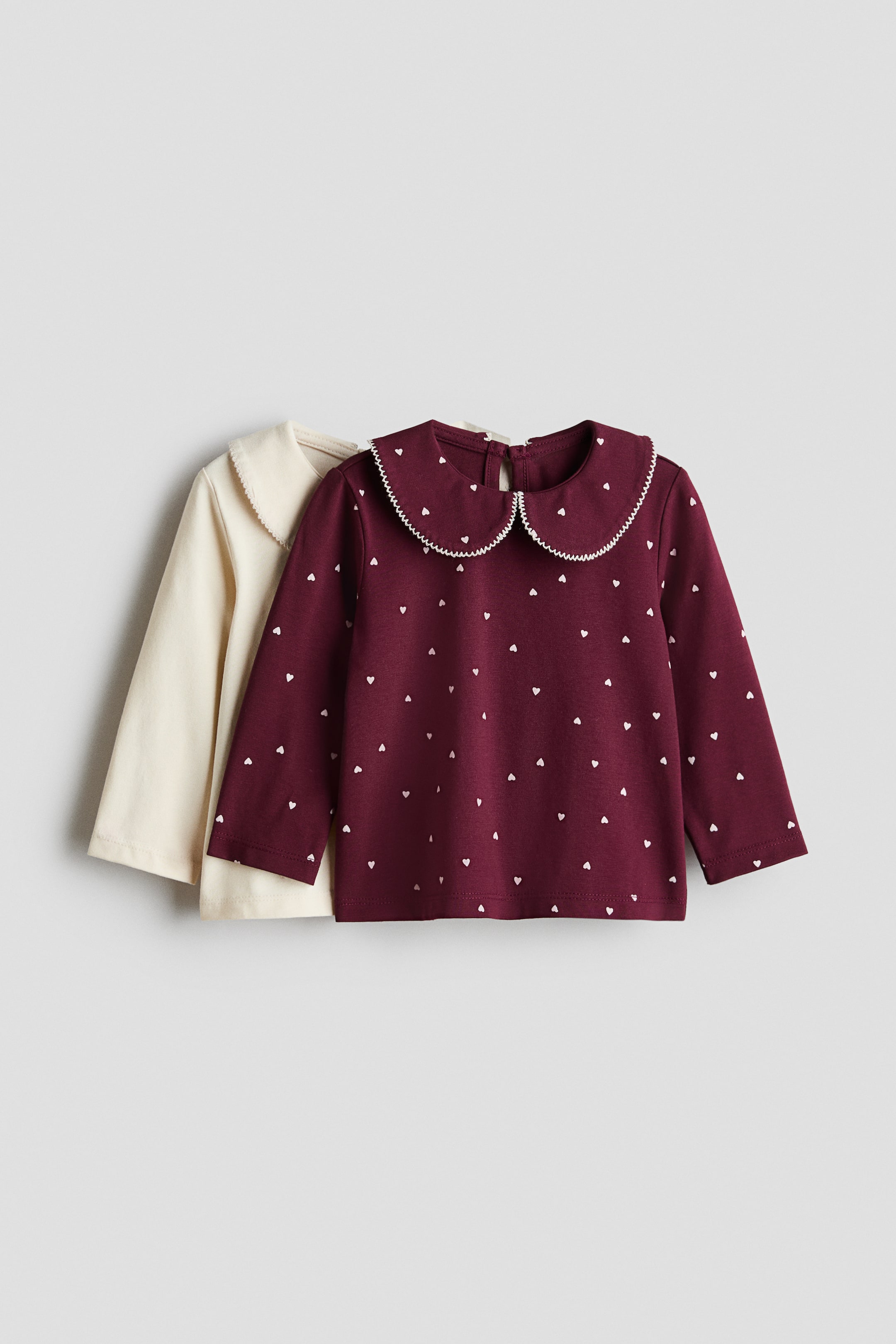 View larger image: 2-pack collared cotton tops - Dark red/Hearts - Kids | H&M 1