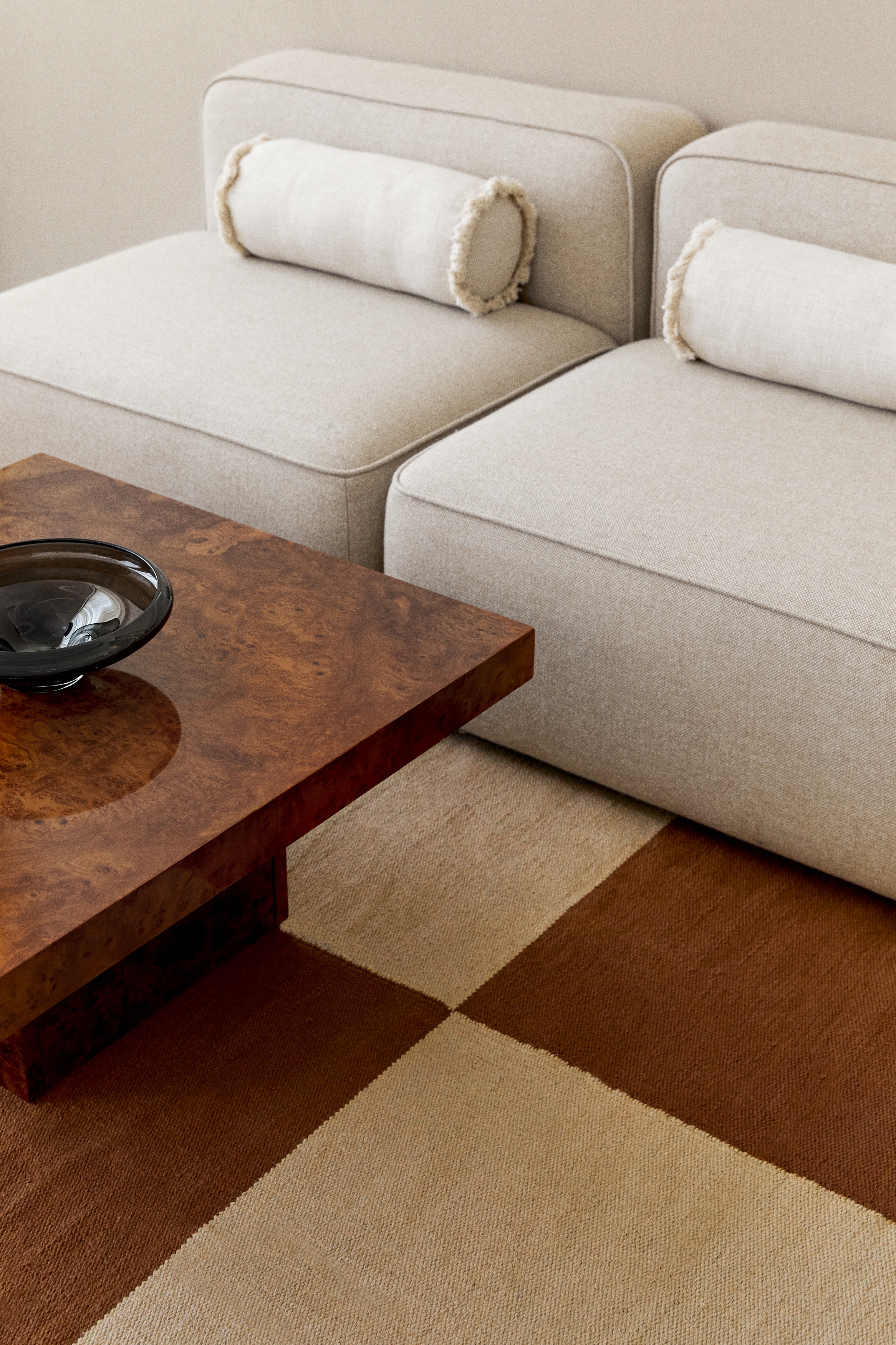 Katoenen tapijt met blokdessin - Bruin/geruit/Dusty roze/geruit