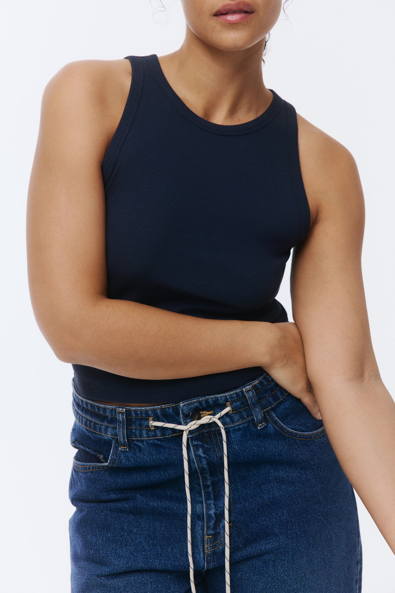 Ribbed cotton vest top - Navy blue/White/Black/Dark dusty pink/Dark greige - 3