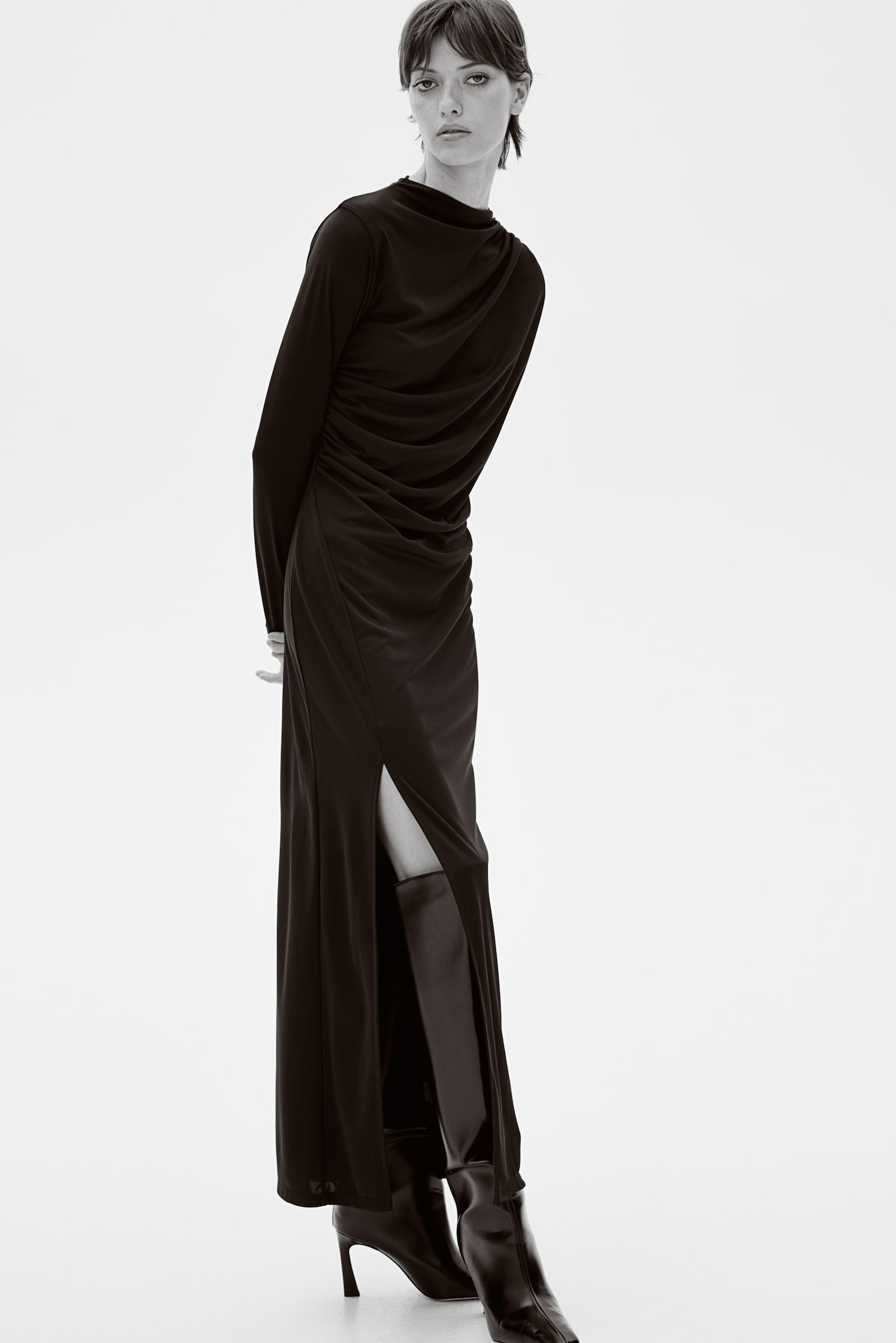 Draped maxi dress - Black - 7