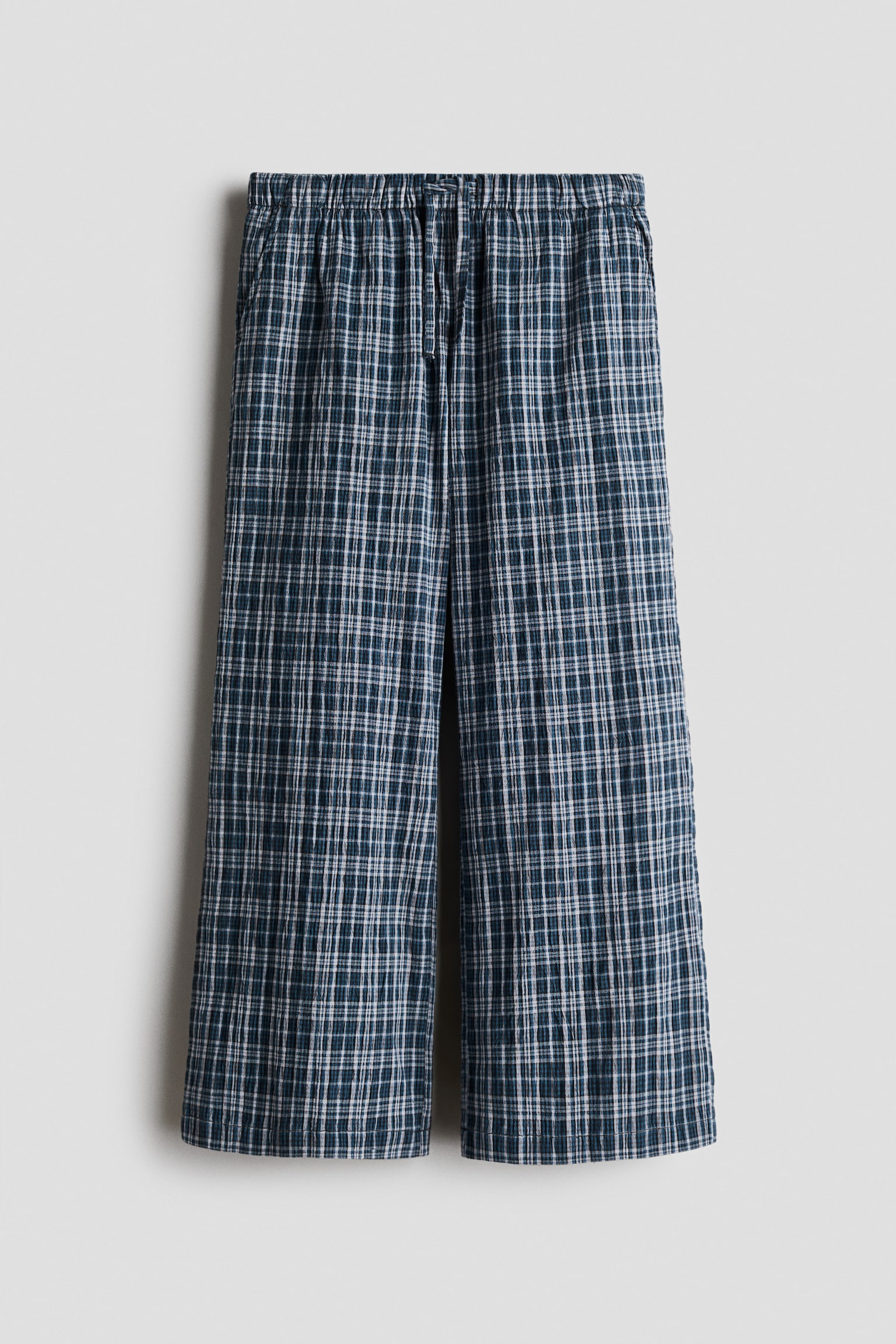 Pantalon à jambes larges en coton - Bleu marine/carreaux