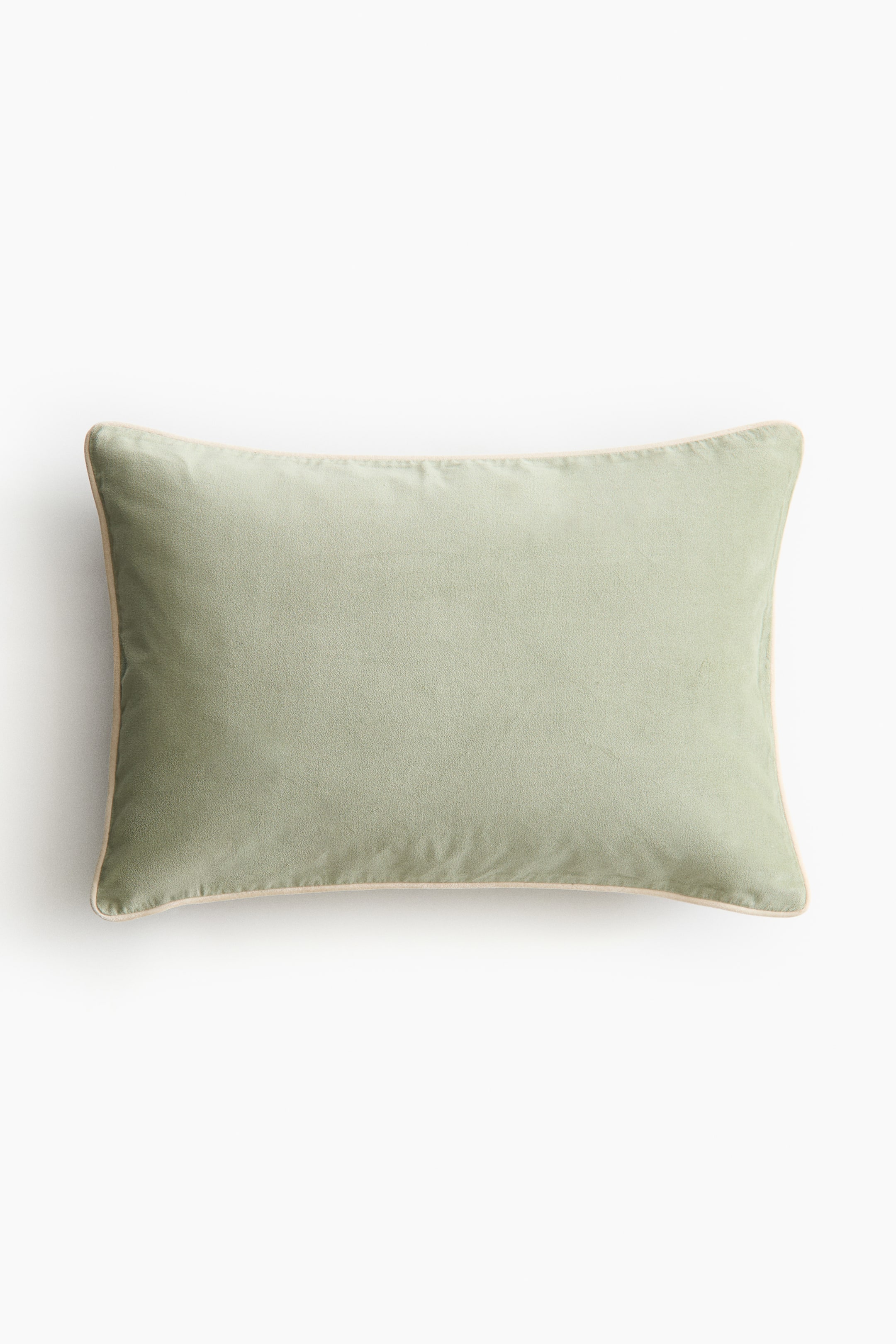 Prikaži veću sliku: Jastučnica od somota s ukrasnim paspulom - Svetlozelena/sivobež - Home All | H&M RS 2