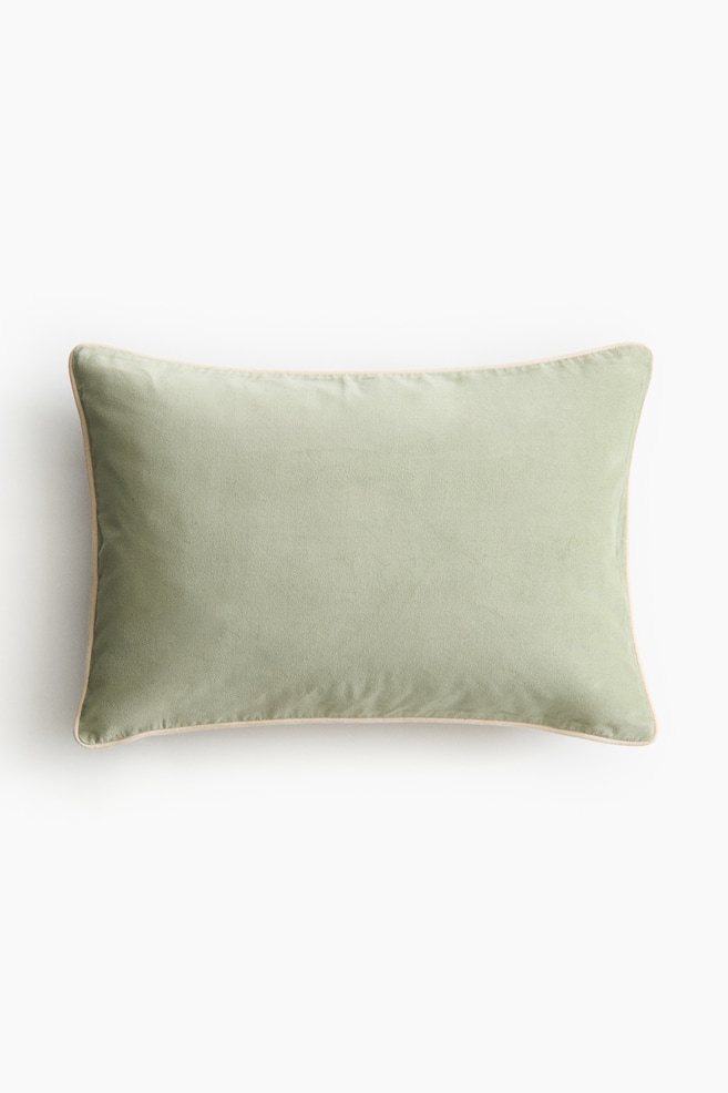 Piping-Detail Velvet Cushion Cover - Light green/taupe - 1
