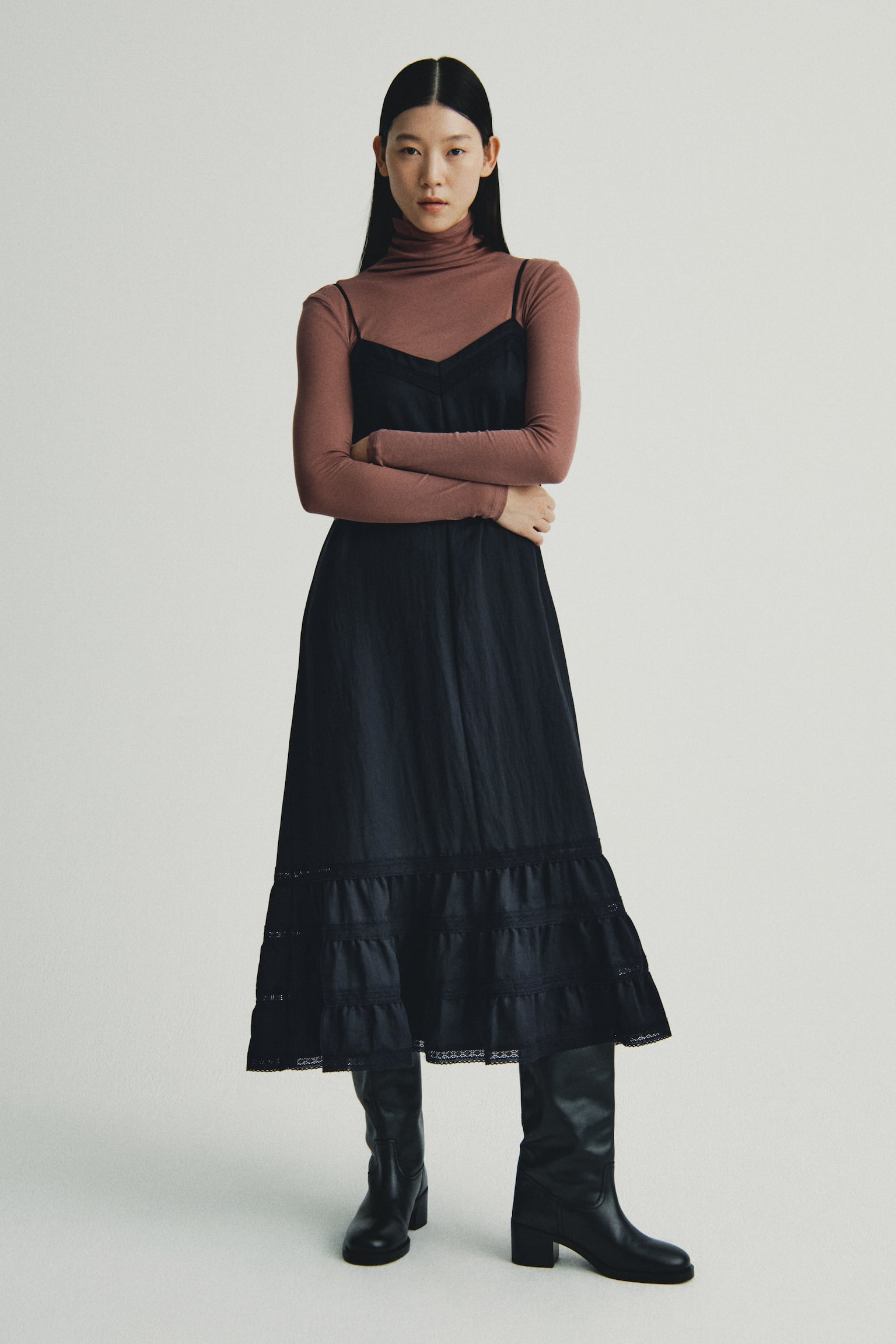 Lace-inset strappy dress - Black/White - 3