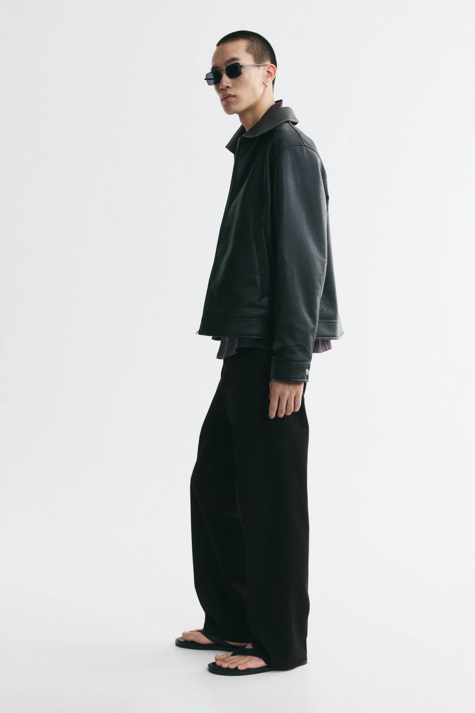 Мужские брюки H&M Relaxed-Fit Wide-Leg Tailored, цвет: Чёрный — фото 5