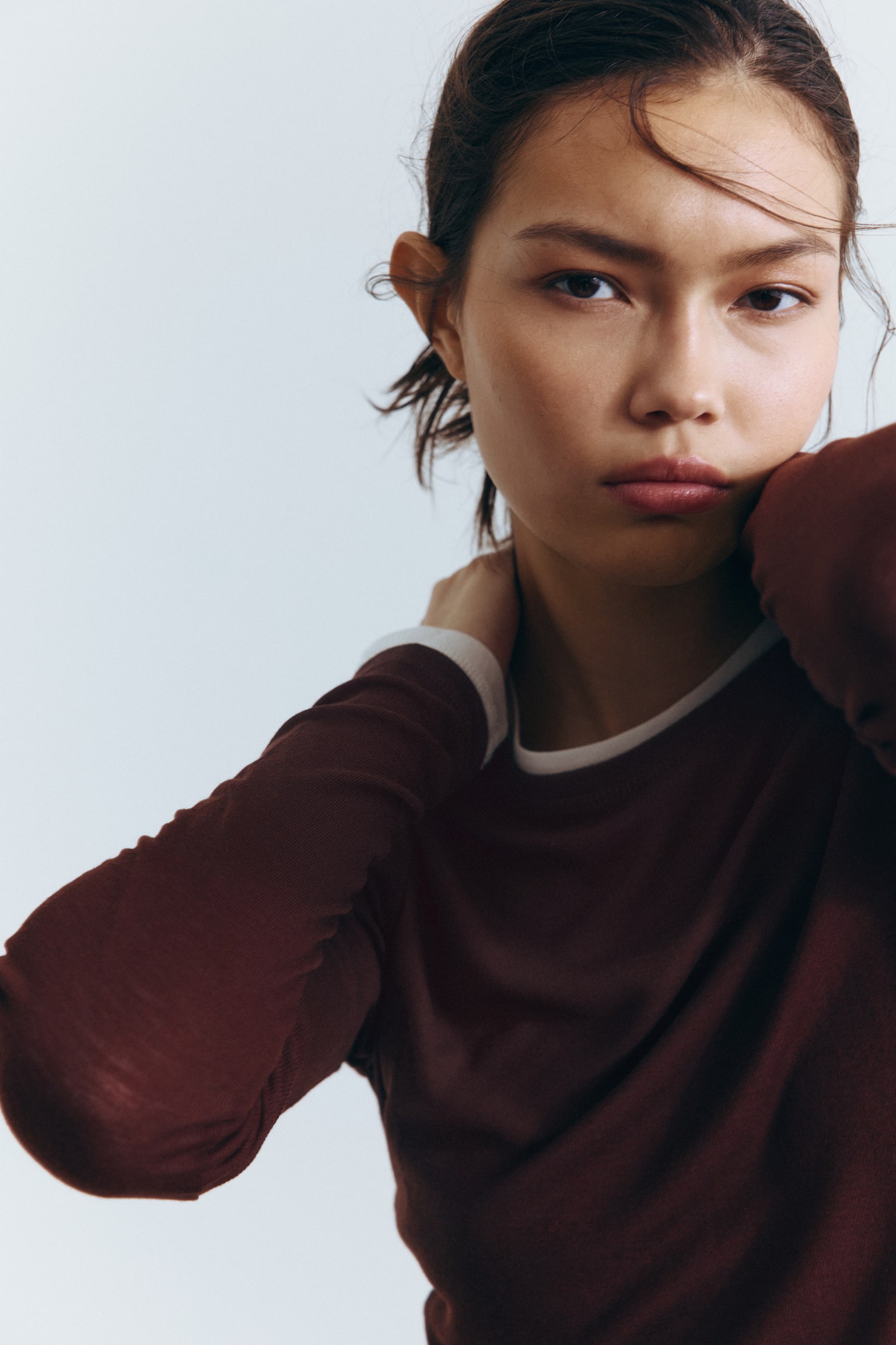 Wool-blend top - Dark brown/Black/White - 1