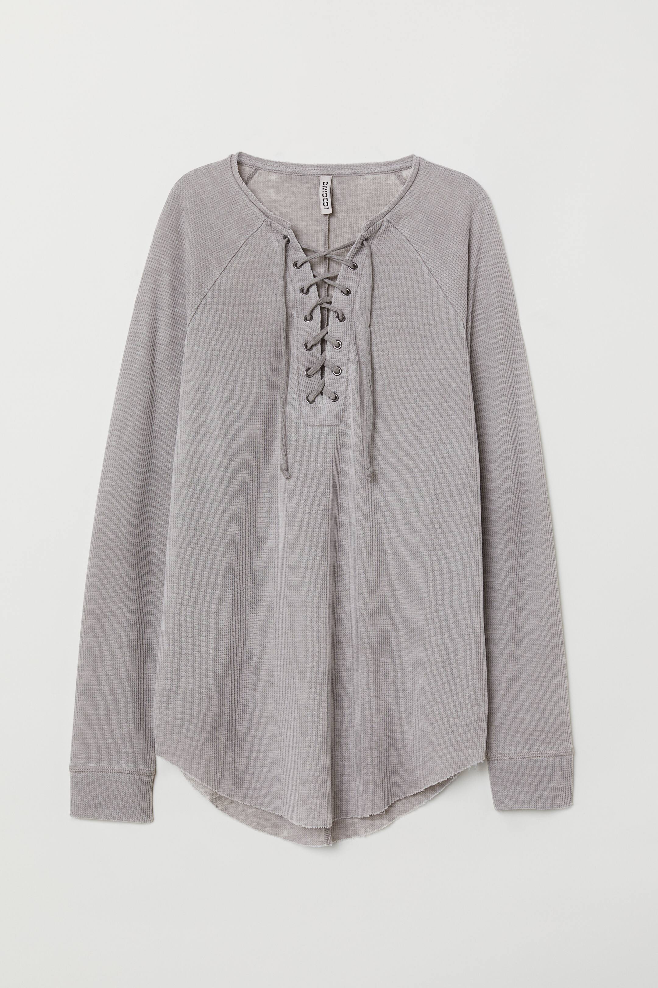 查看大圖: 華夫格平紋上衣 - 灰色 - Ladies | H&M 1