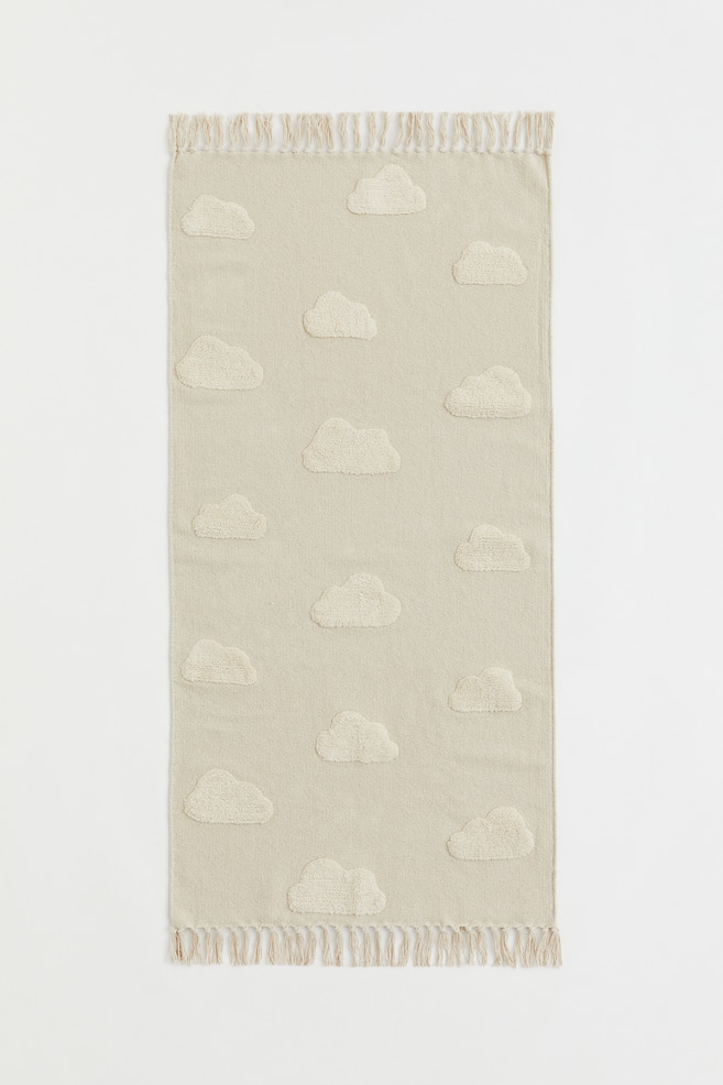 Tappeto in cotone con motivo a rilievo - Bianco naturale - 1