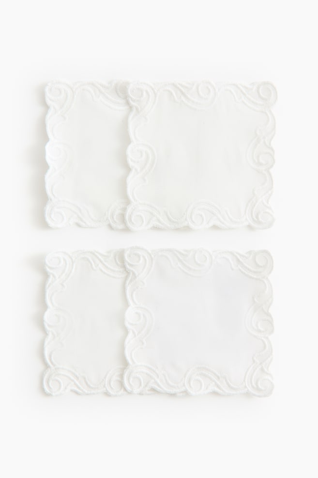 4-Pack Embroidered-Detail Coasters - White - 1