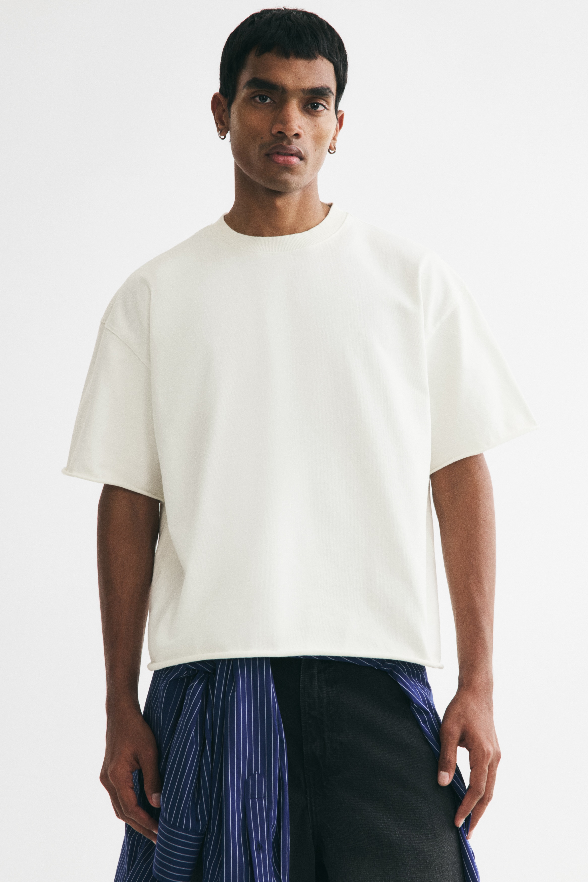Majica četvrtastog kroja Oversized Fit - Cream/Black/Light grey marl