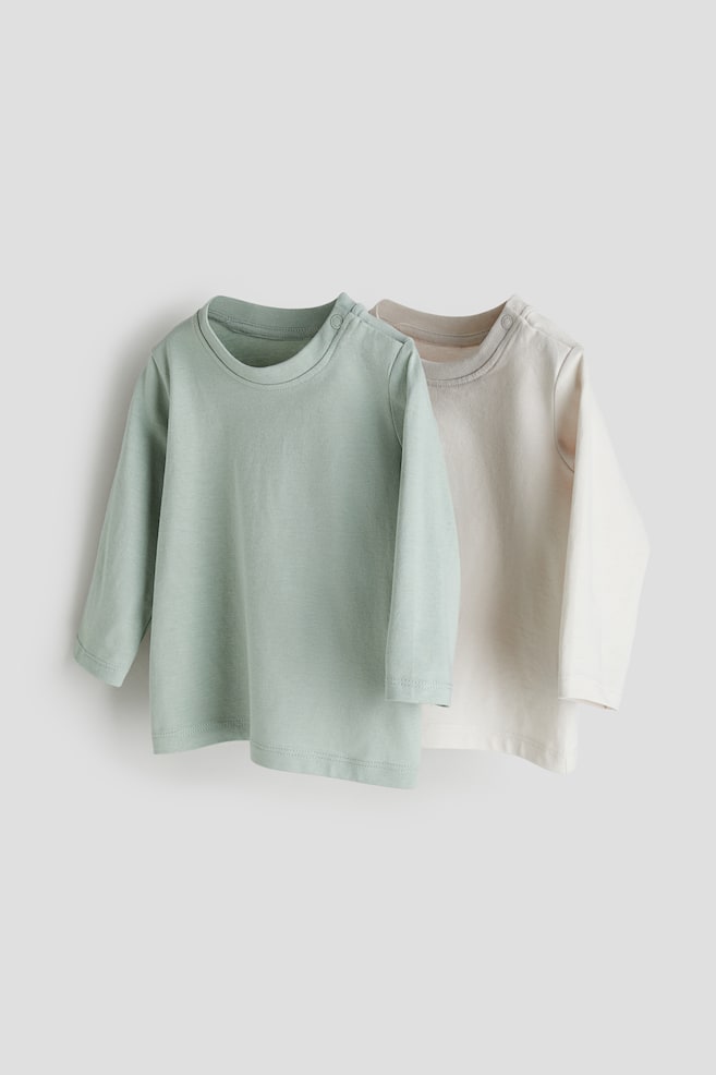 Lot de 2 T-shirts à manches longues en jersey - Vert clair/beige clair/Blanc/Rose/cerises - 1