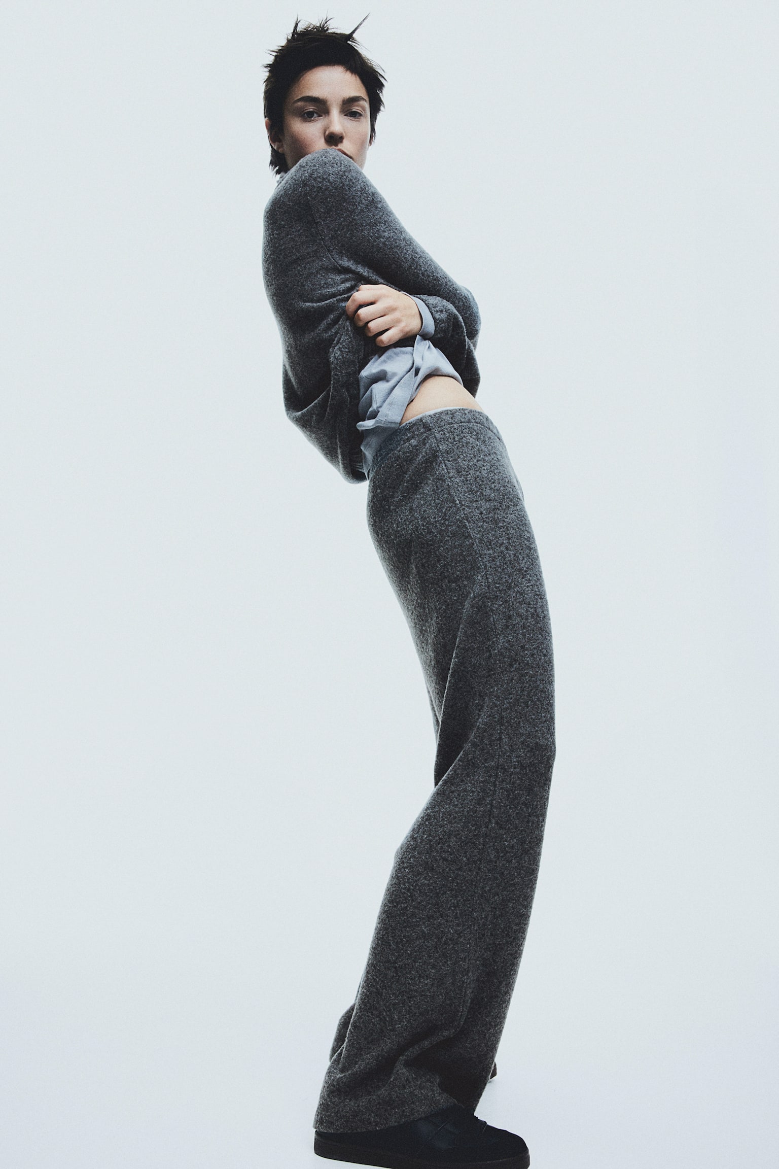 Straight Jersey Pants - Dark grey marle/Light grey marle - 1