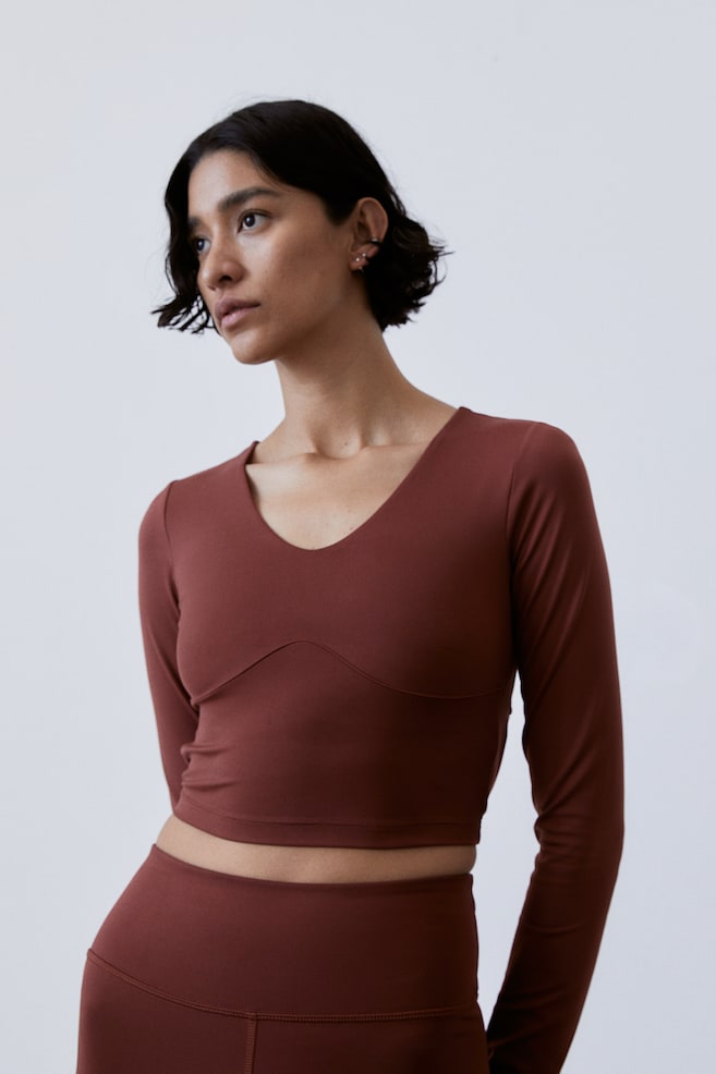 SoftMove™ Cropped sports top - Rust brown/Black - 3